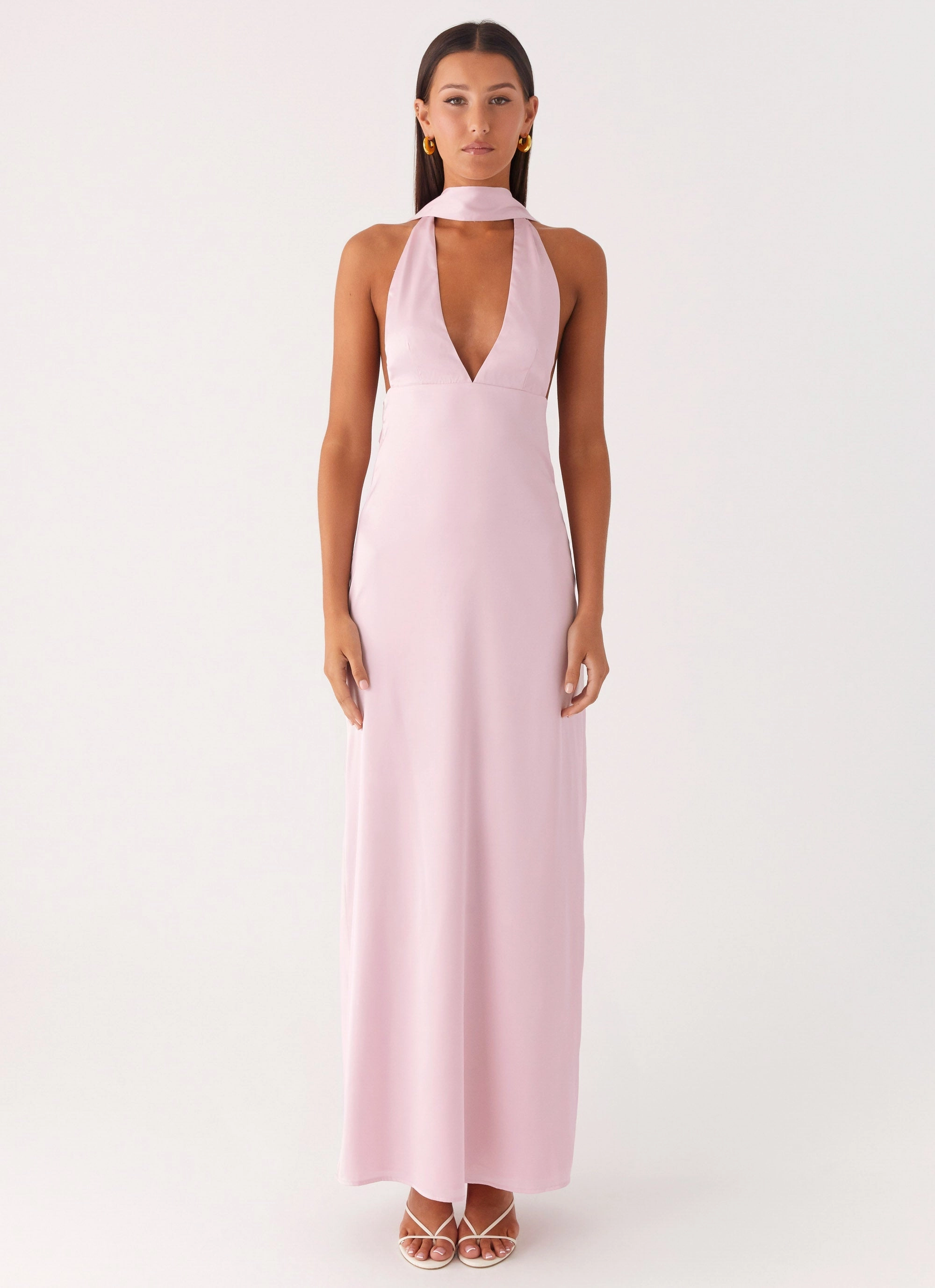 Alicia Satin Halter Maxi Dress - Baby Pink Timeless Fashion Fashion Detail