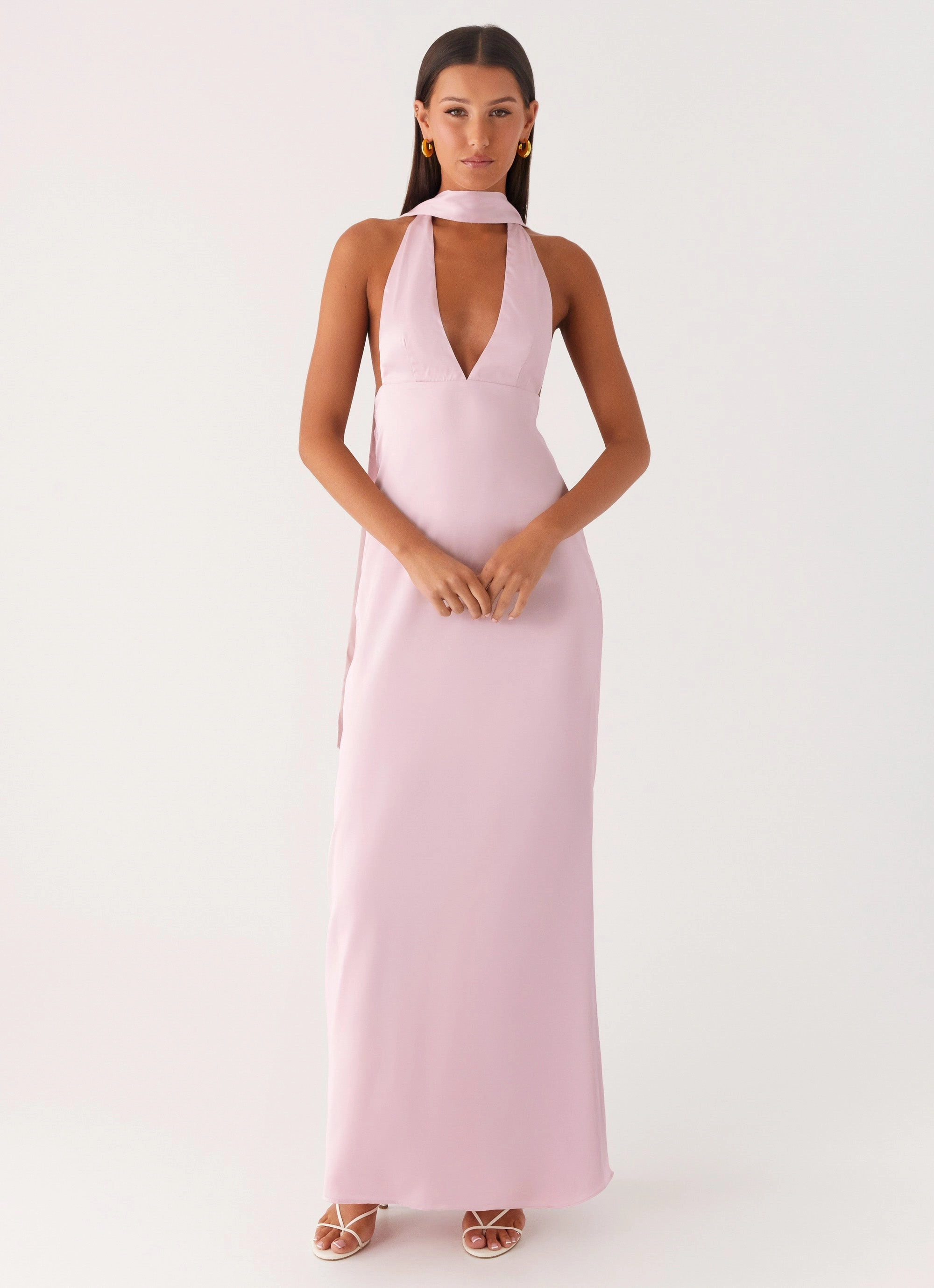 Alicia Satin Halter Maxi Dress - Baby Pink Timeless Fashion Clean Mood