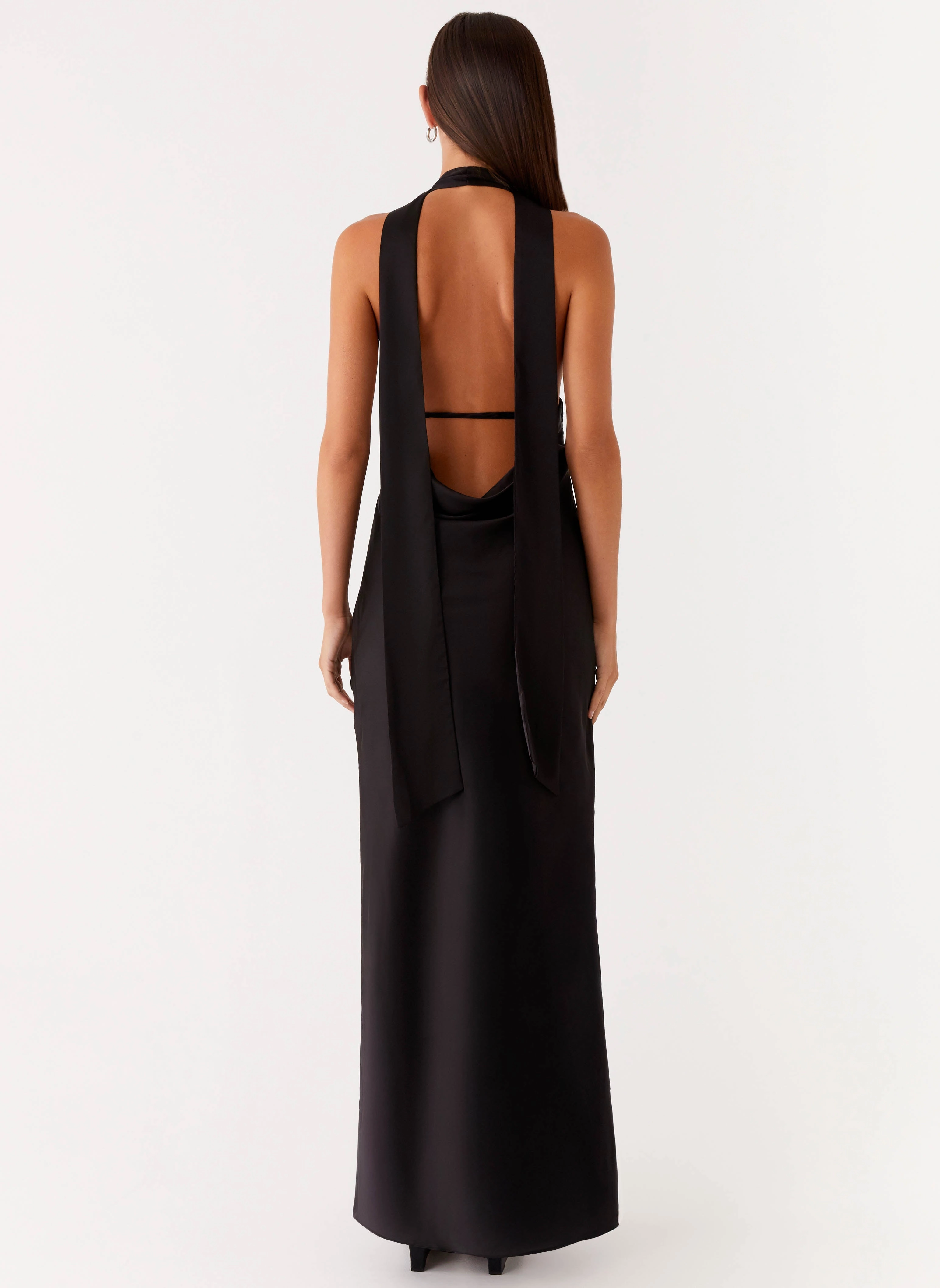 Outfit Combo Alicia Satin Halter Maxi Dress - Black Low Waist