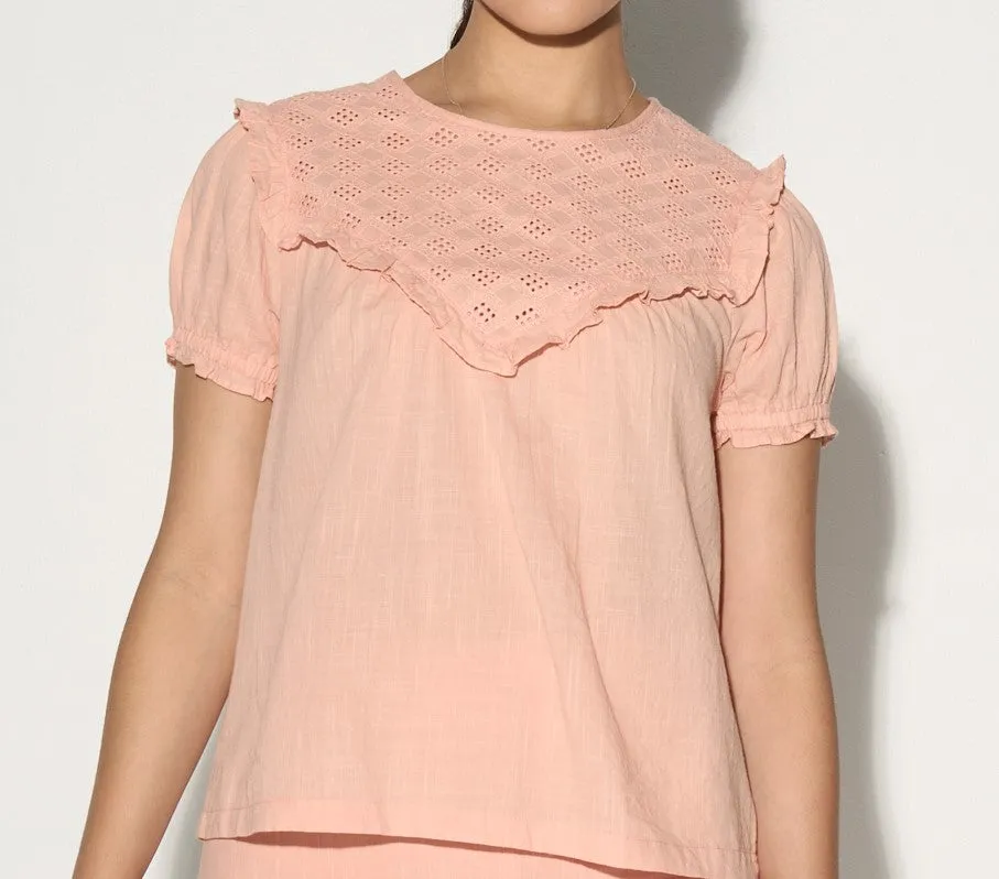 ALIDA pink short sleeve puff shoulder top