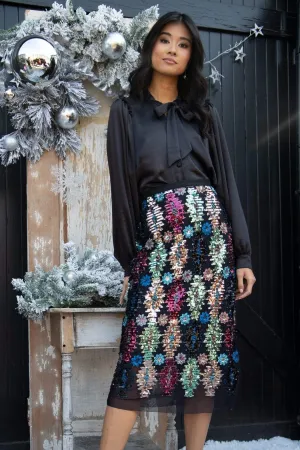 All Day Vibe Tribal Shine Midi Skirt Tribal Shine Midi Skirt Personality Style Layered Design