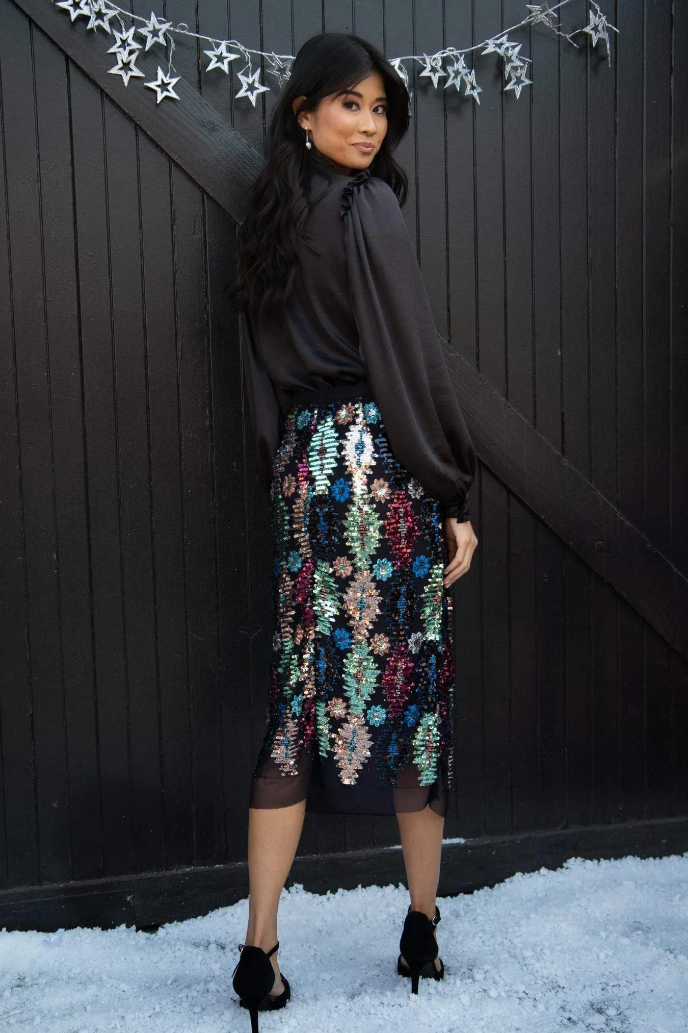 Mid Length Earth Tones Tribal Shine Midi Skirt