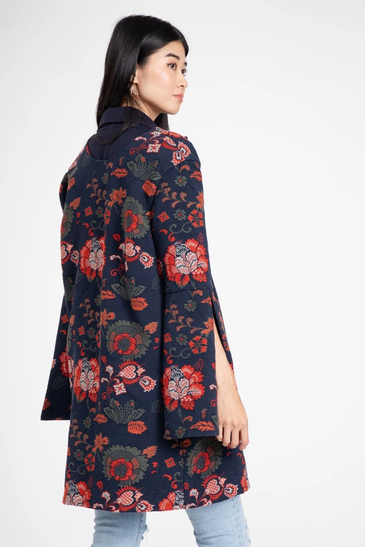 BreathableLining Vegan Fabric Lana Coat ?C Sapphire Damask