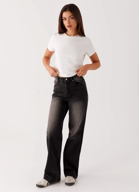 All around comfort Back Again Straight Leg Denim Jeans - Charcoal Wash Flexible Fit Back Again Straight Leg Denim Jeans - Charcoal Wash