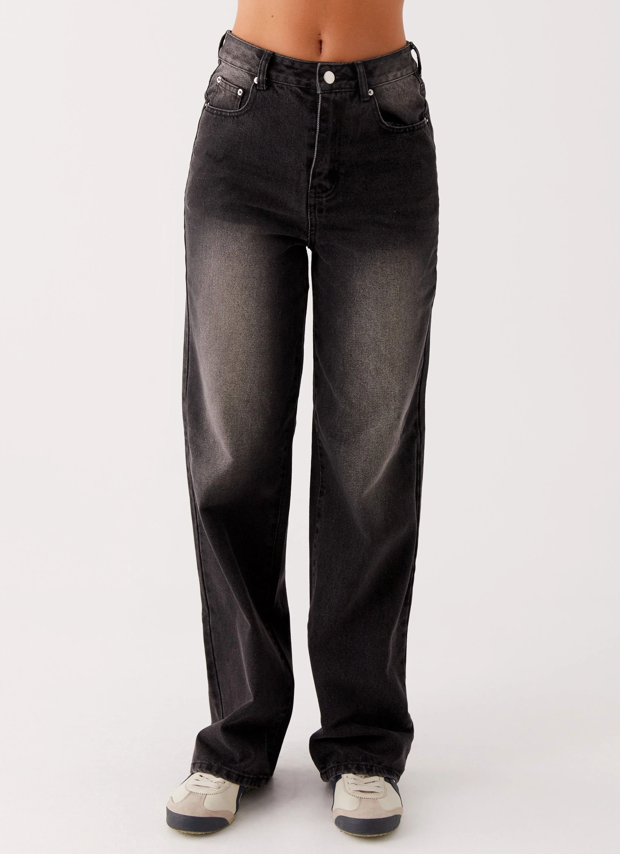 Back Again Straight Leg Denim Jeans - Charcoal Wash Sustainable Material Blend
