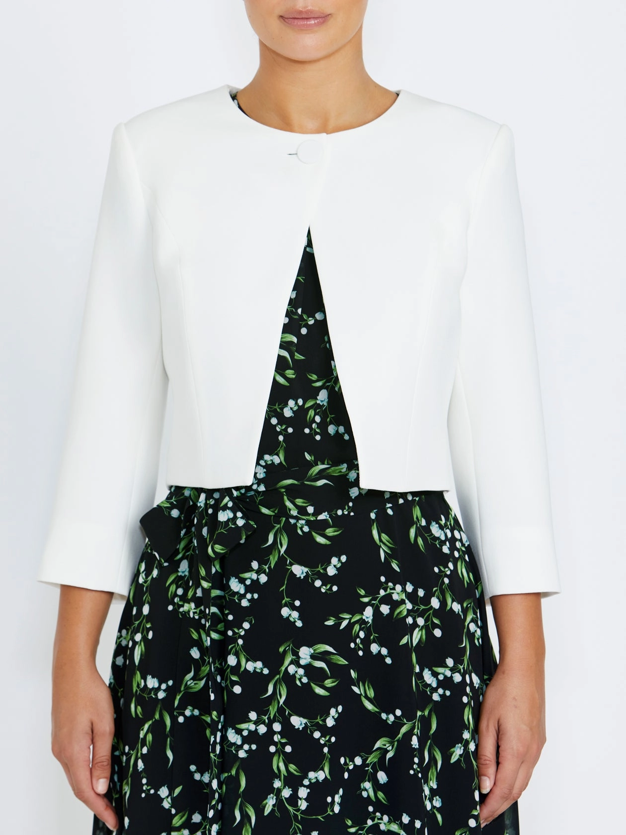 Ivory Crepe Single Button Jacket Light Drape