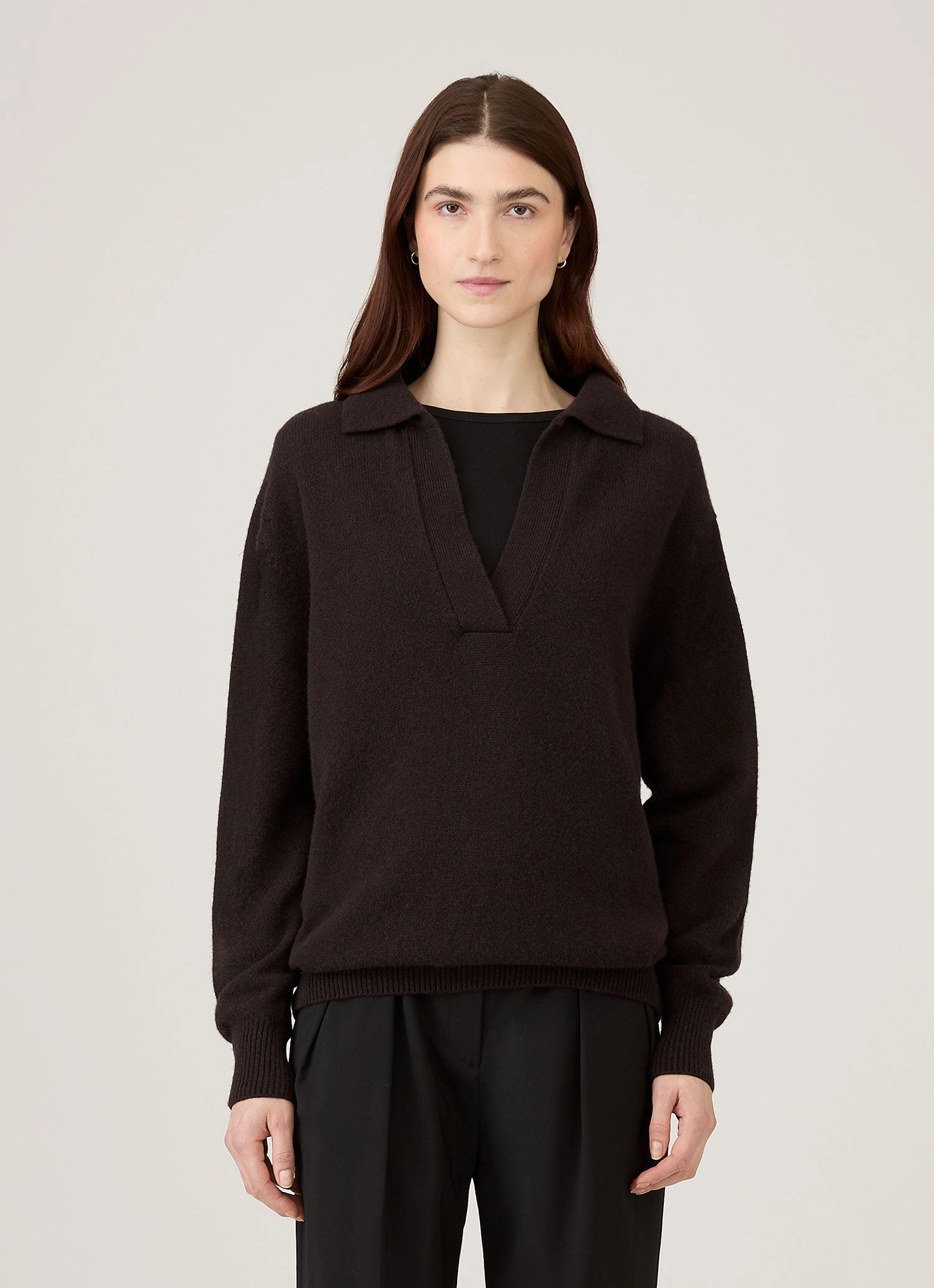 Women's Lambswool Polo Neck Jumper in Truffle Non Restrictive