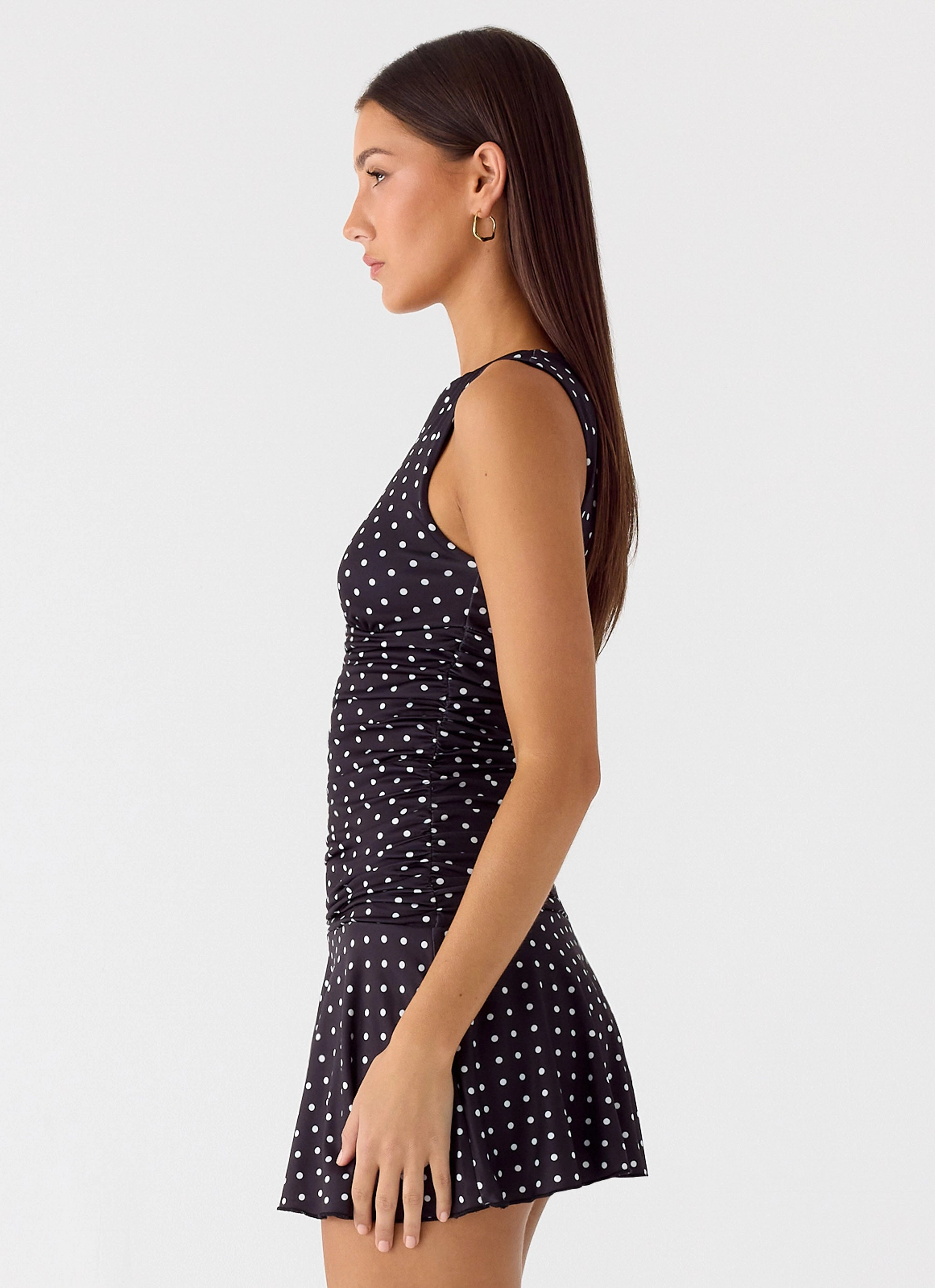 Smart Design Polished Touch All Day Look Kelda Mini Dress - Black Polkadot