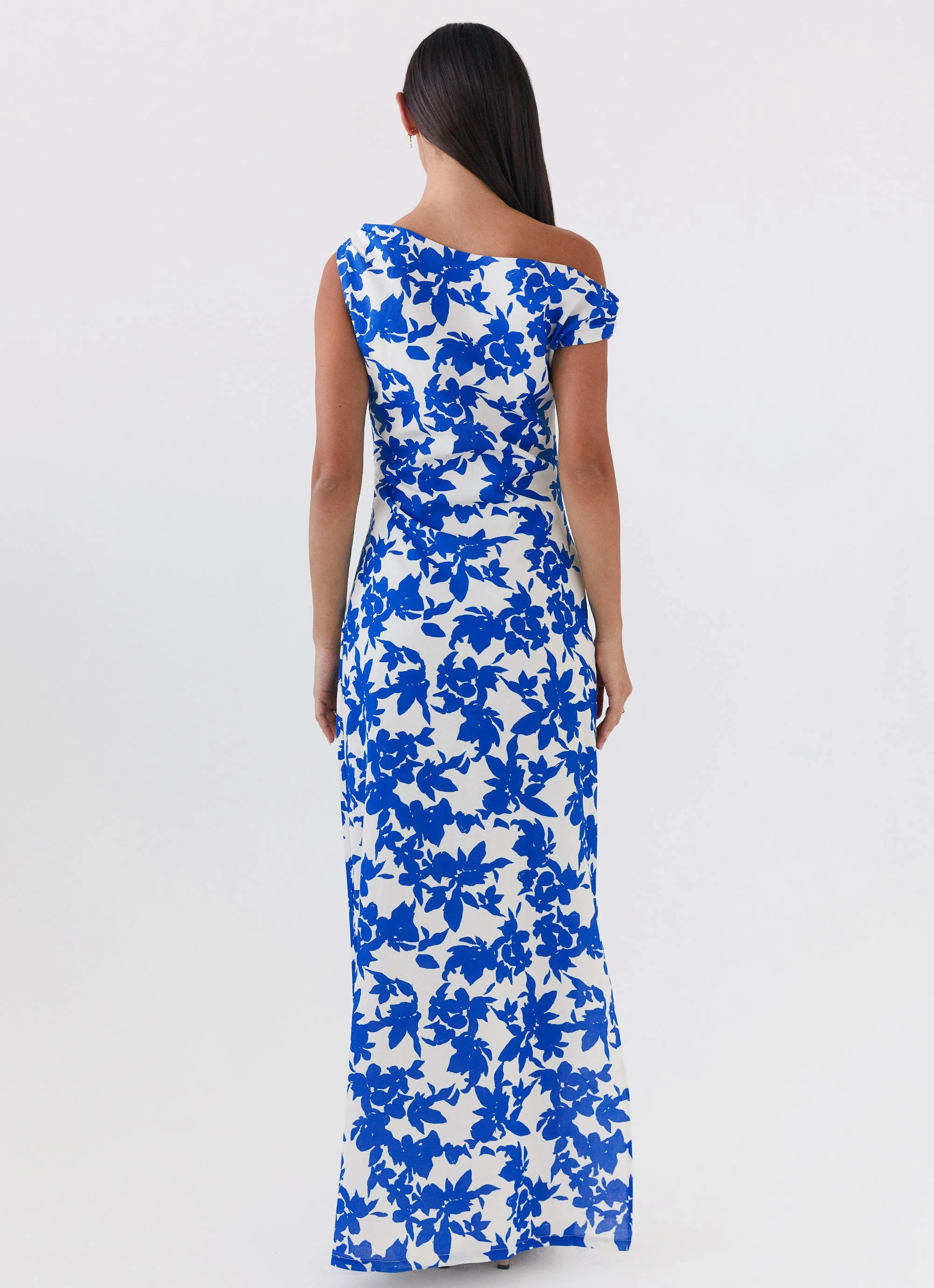Stud-Detail Pyper Off Shoulder Maxi Dress - Blue Floral