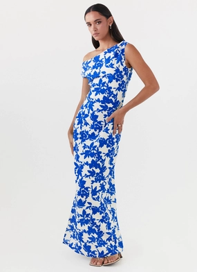 All-Day Wearable Pyper Off Shoulder Maxi Dress - Blue Floral Pyper Off Shoulder Maxi Dress - Blue Floral Breeze Grace museum visit