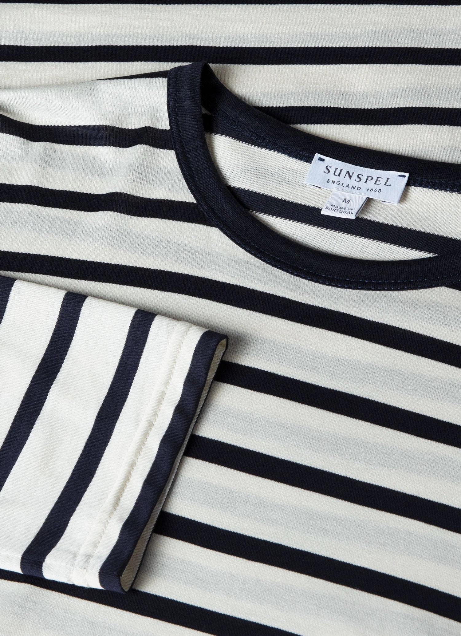 Urban Trend Comfortable All Day Wear Men's Long Sleeve Classic T-shirt in Ecru/Navy Breton Stripe