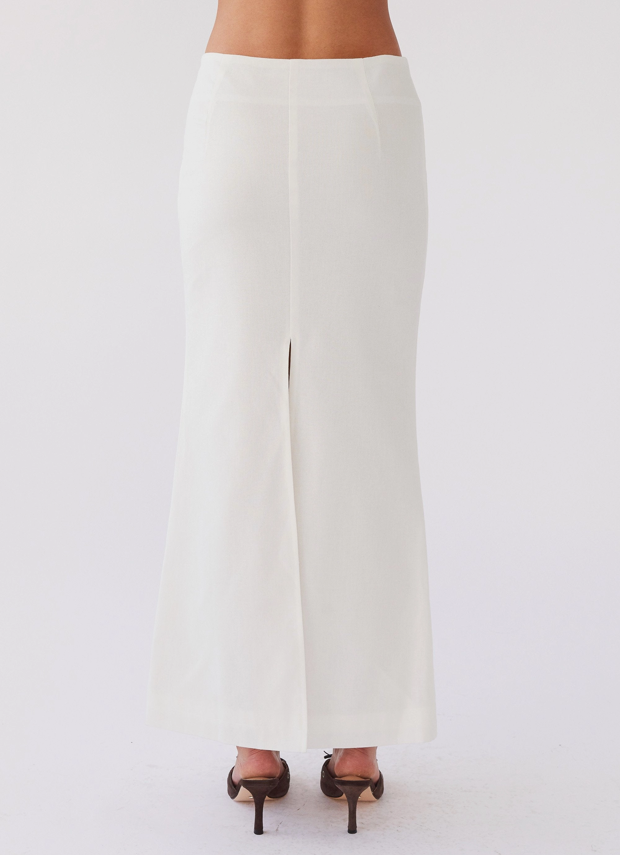 Born For Bordeaux Linen Midi Skirt - White Minimalist Fit Chilly Day Wear