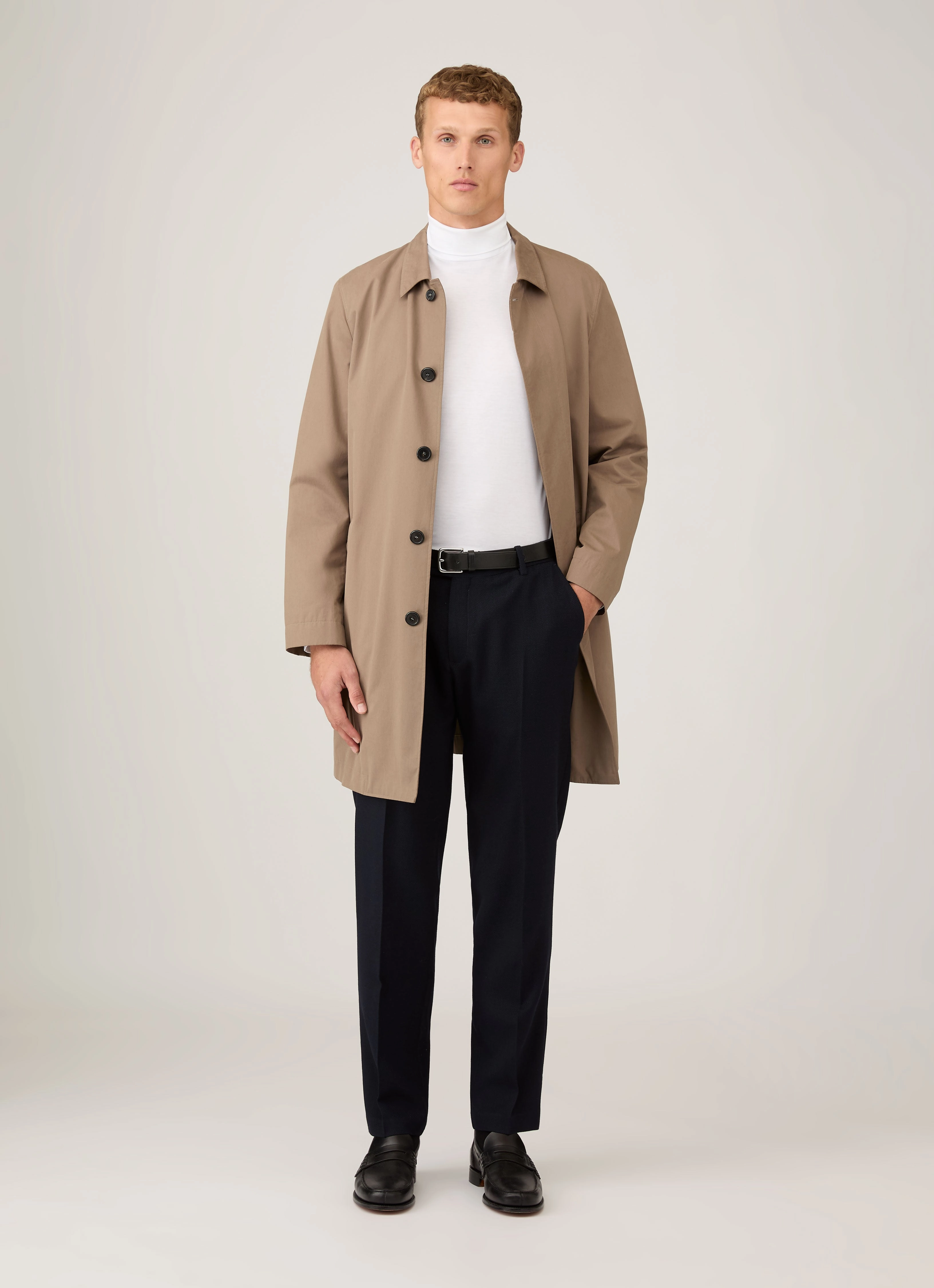 Men's Roll Neck Heavyweight T-shirt in White Office Attire Striped modernity