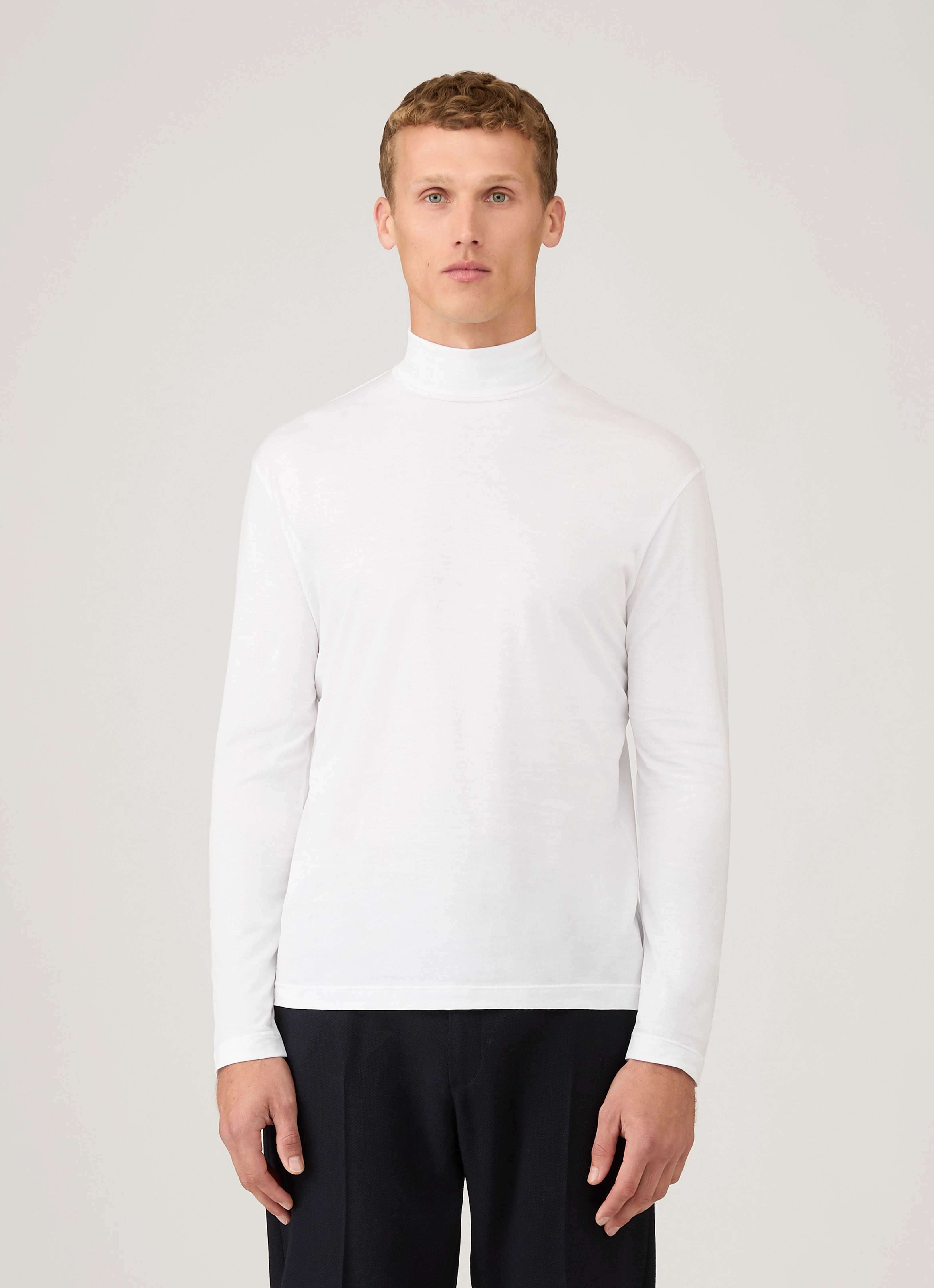 Comfy Fit Wear Layered Sleeve Construction Men's Roll Neck Heavyweight T-shirt in White