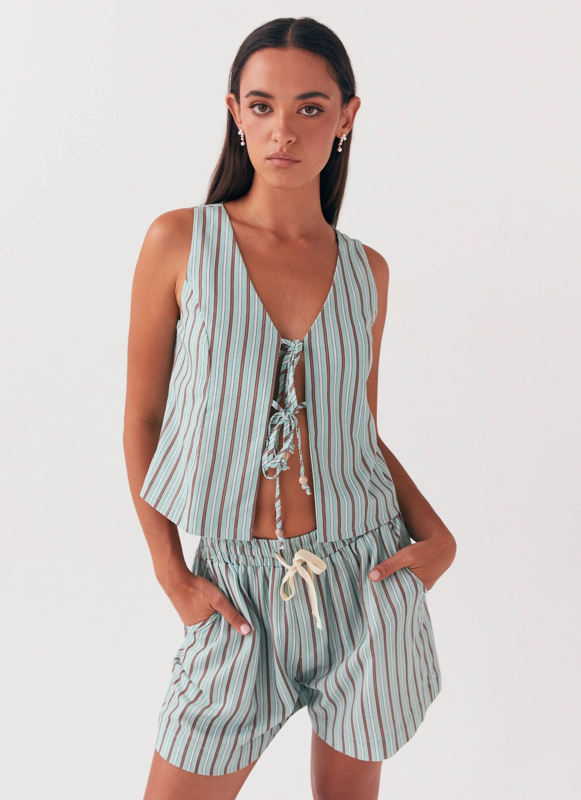 Allania Linen Shorts - Coastal Stripe Comfy Flex