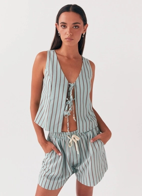 Allania Linen Shorts - Coastal Stripe Perfect Wear Allania Linen Shorts - Coastal Stripe Comfy Flex