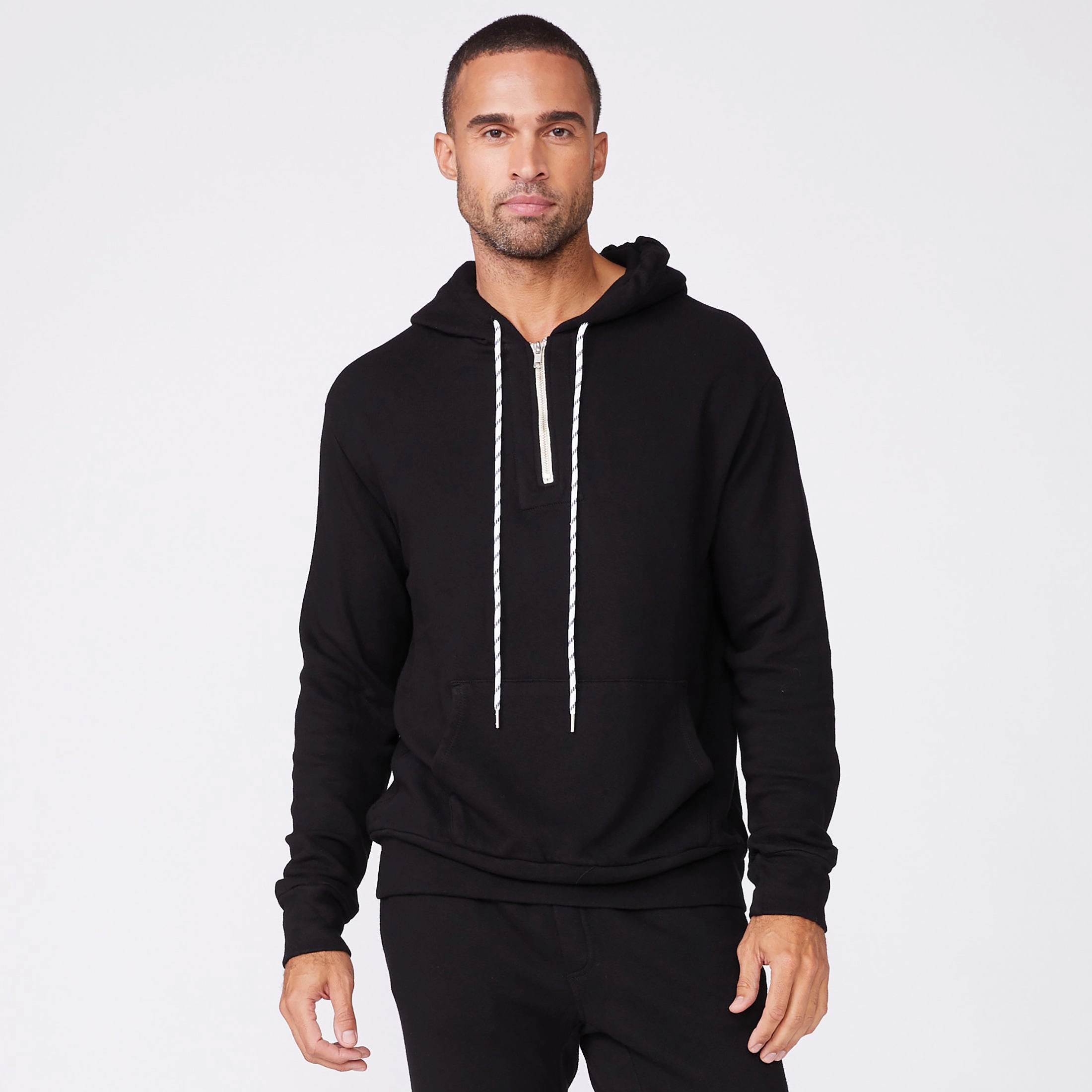 Reinforced Shoulders Ribbed Hem Bungee Cord Quarter Zip Hoody