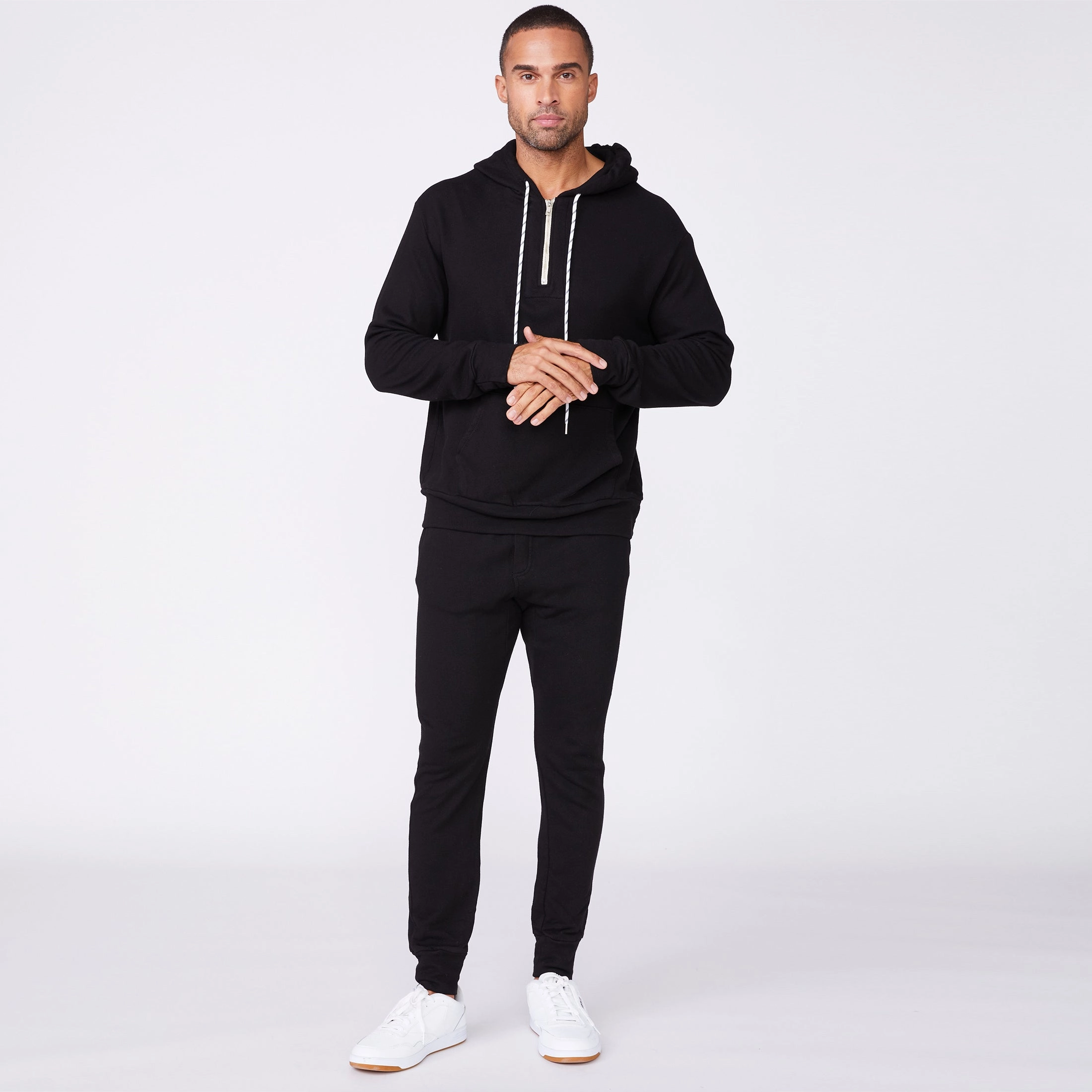 BoxySilhouette Adjustable Hem Toggles Bungee Cord Quarter Zip Hoody