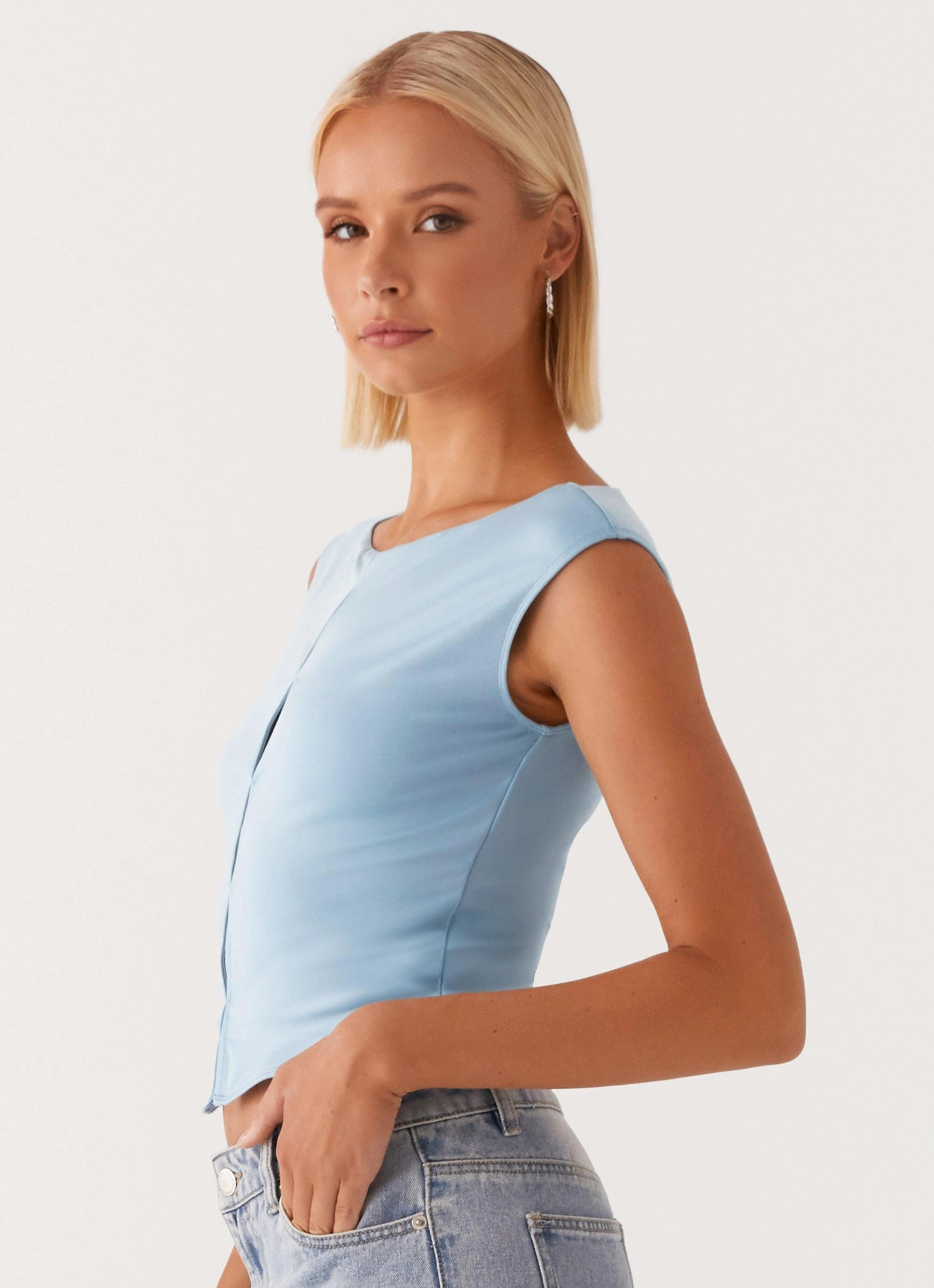 Flexible Knit Fabric Ally Top - Baby Blue