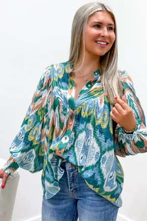 Always Thankful Bubble Sleeve Top - Green Multi
