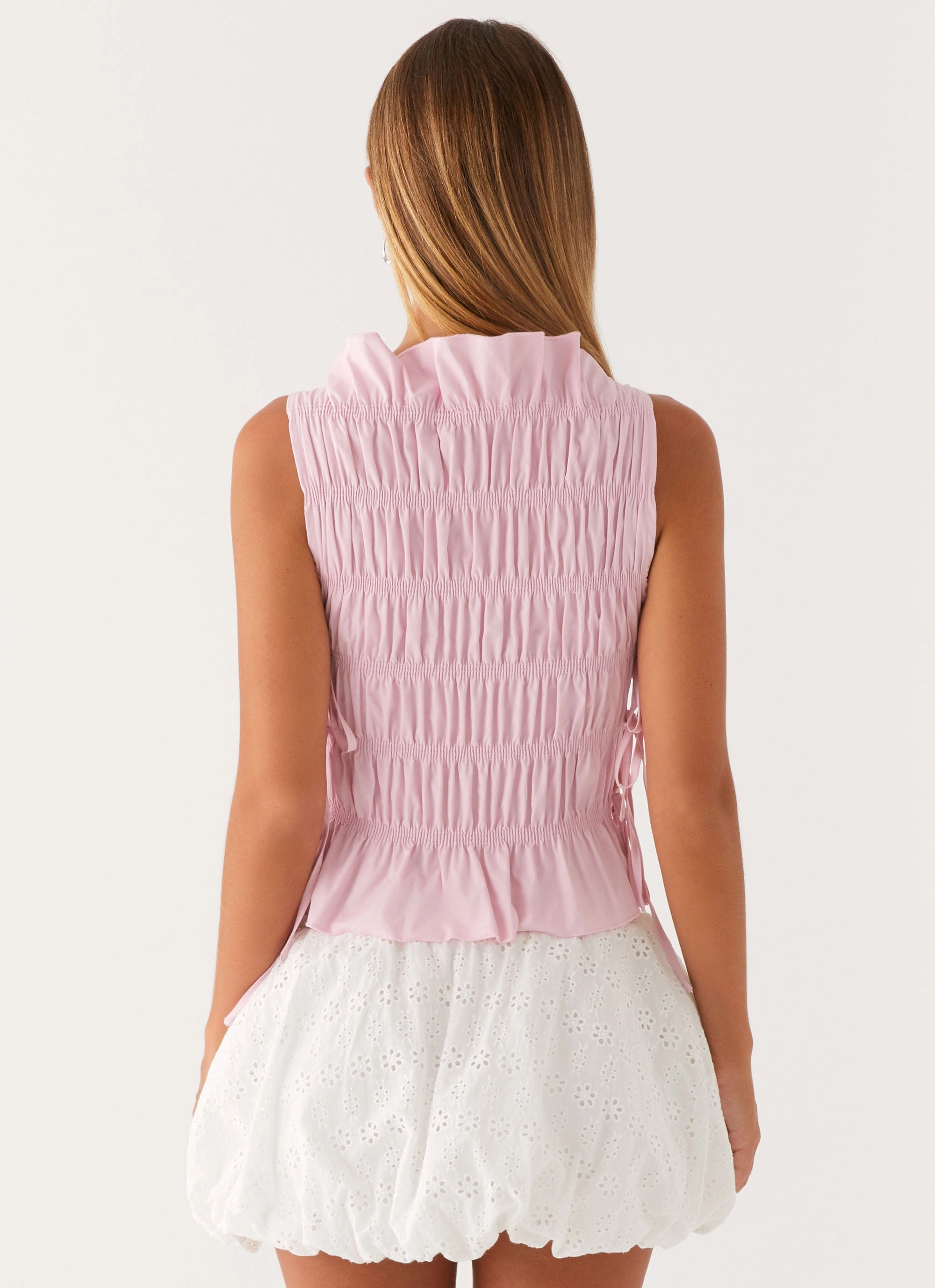 Flatlock Stitching Technique Alysa Shirred Top - Pink