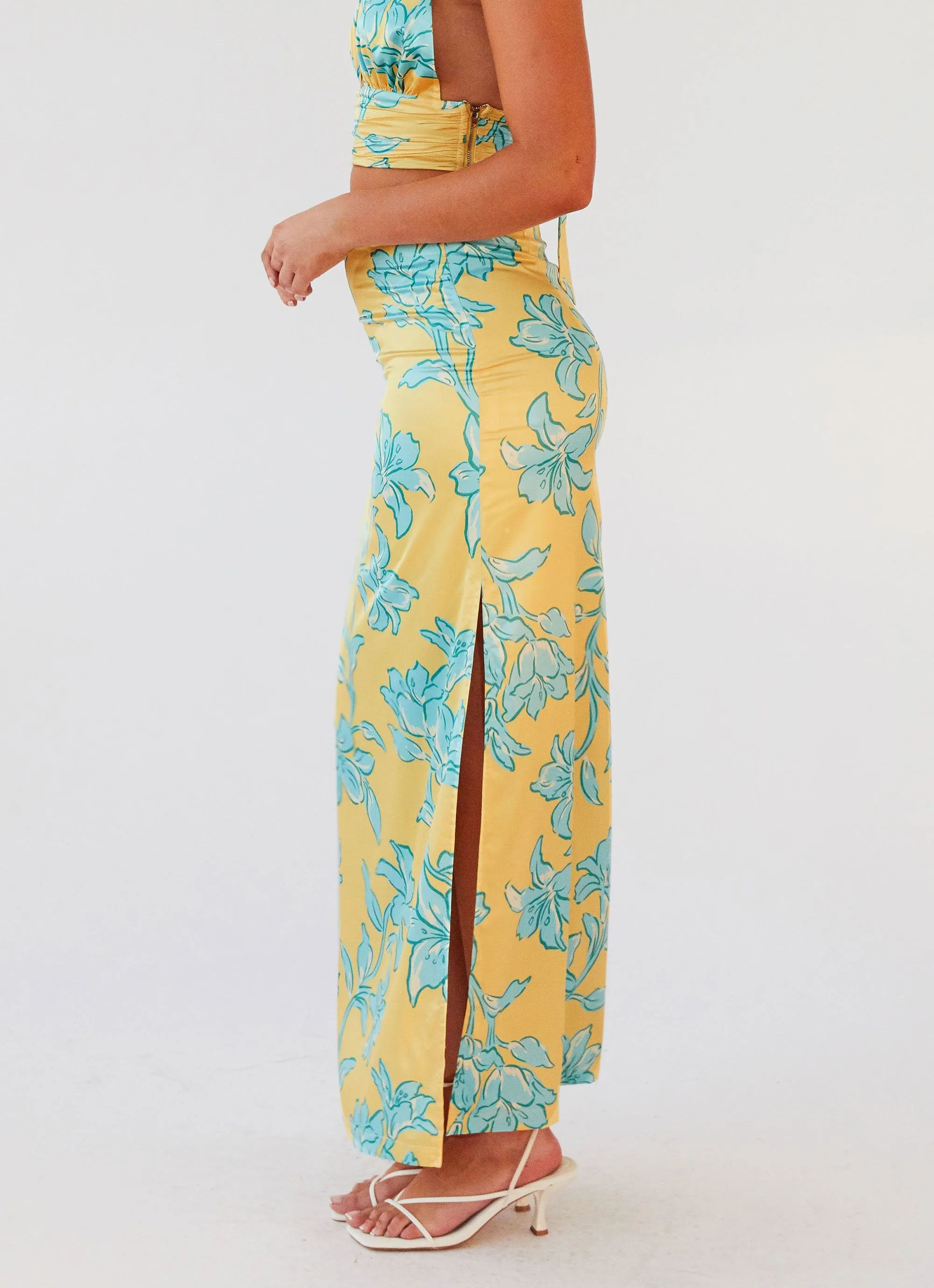 Amalia Satin Maxi Skirt - Golden Bloom Non Restrictive