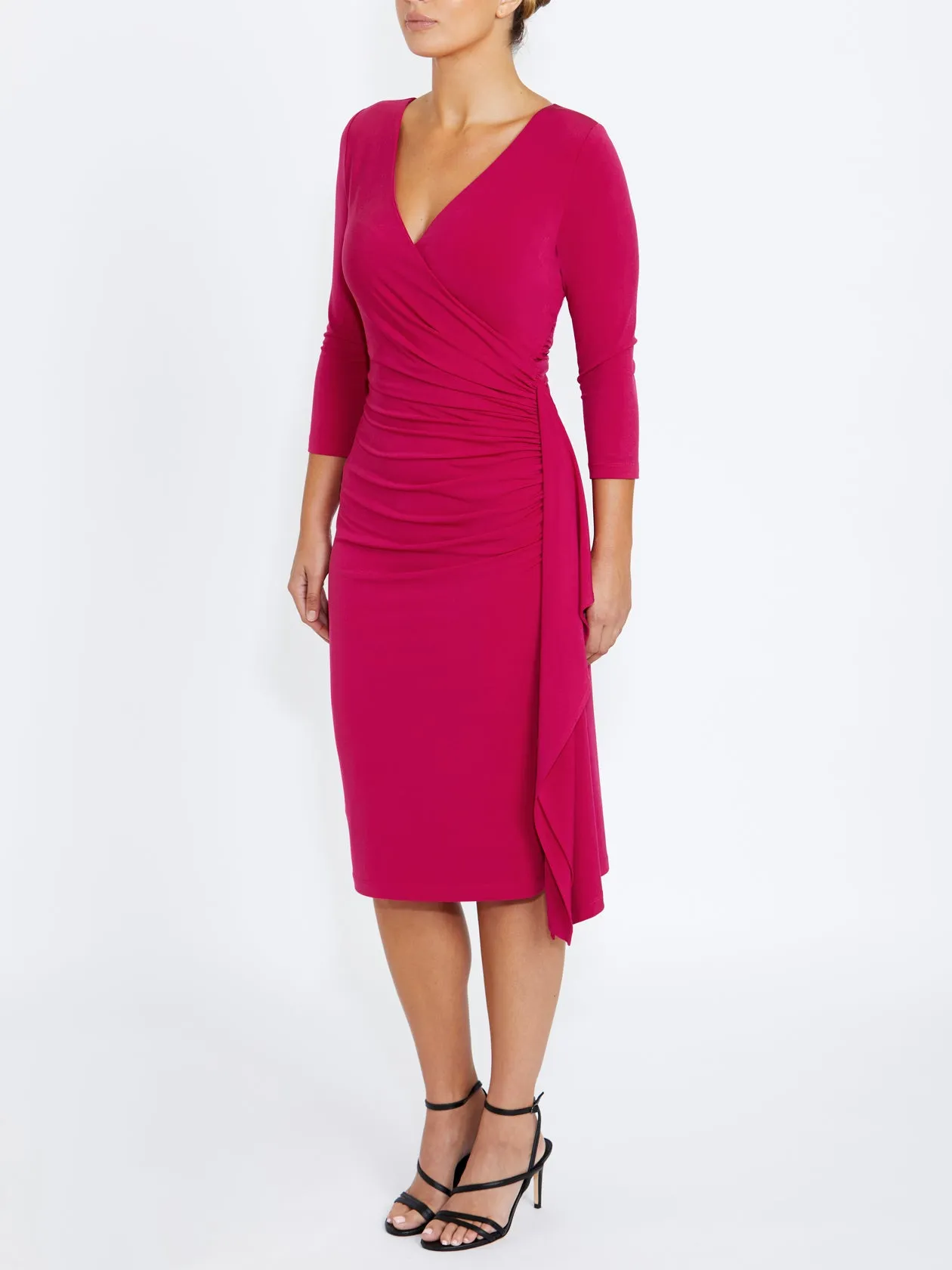 Amber Sangria Jersey Dress Satin Grace Boat-Neck