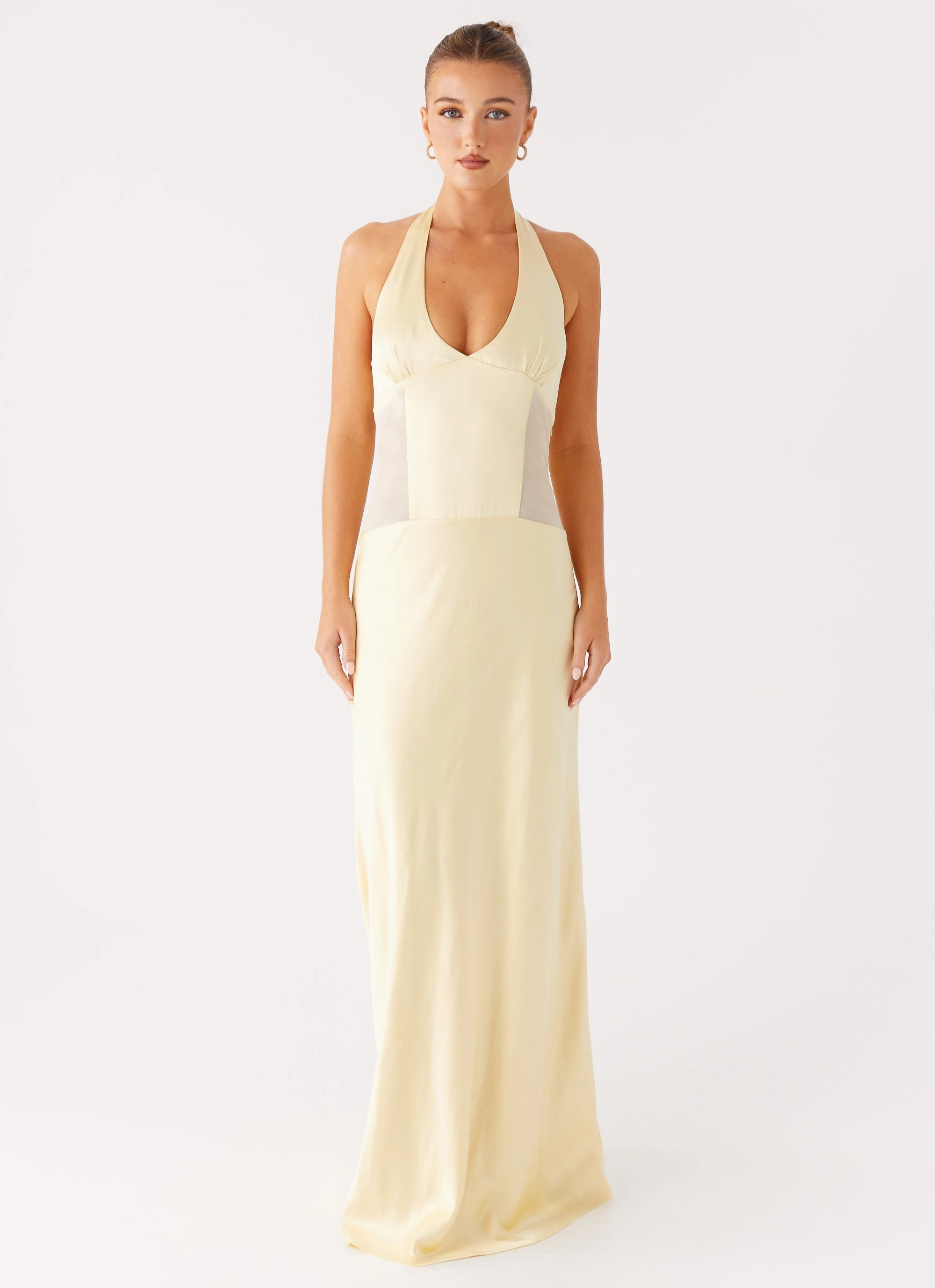 Ambre Mesh Panel Maxi Dress - Yellow Color-Blocked