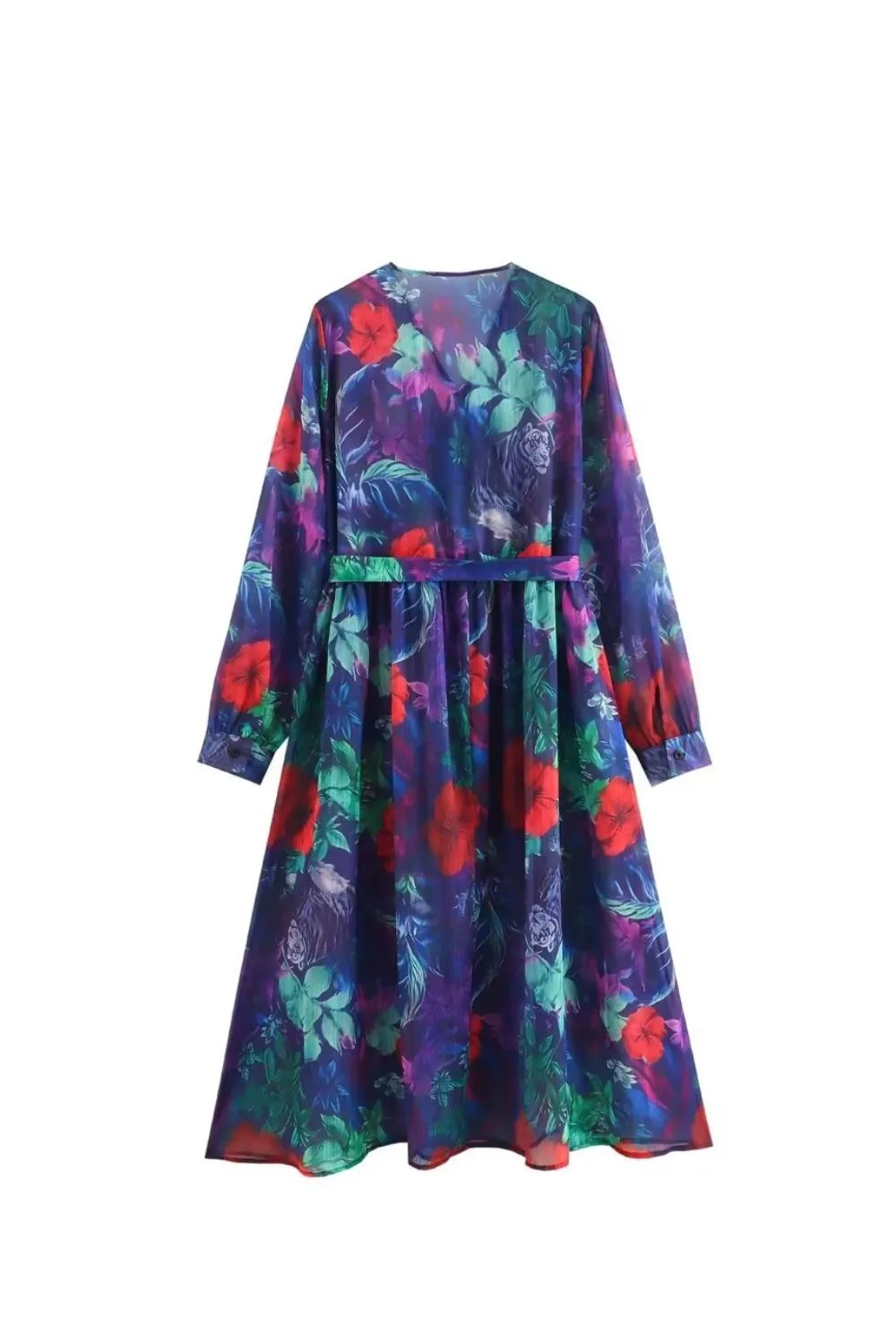 ‘Amelia’ Tropical Rainforest Print Long Sleeve Swing Dress