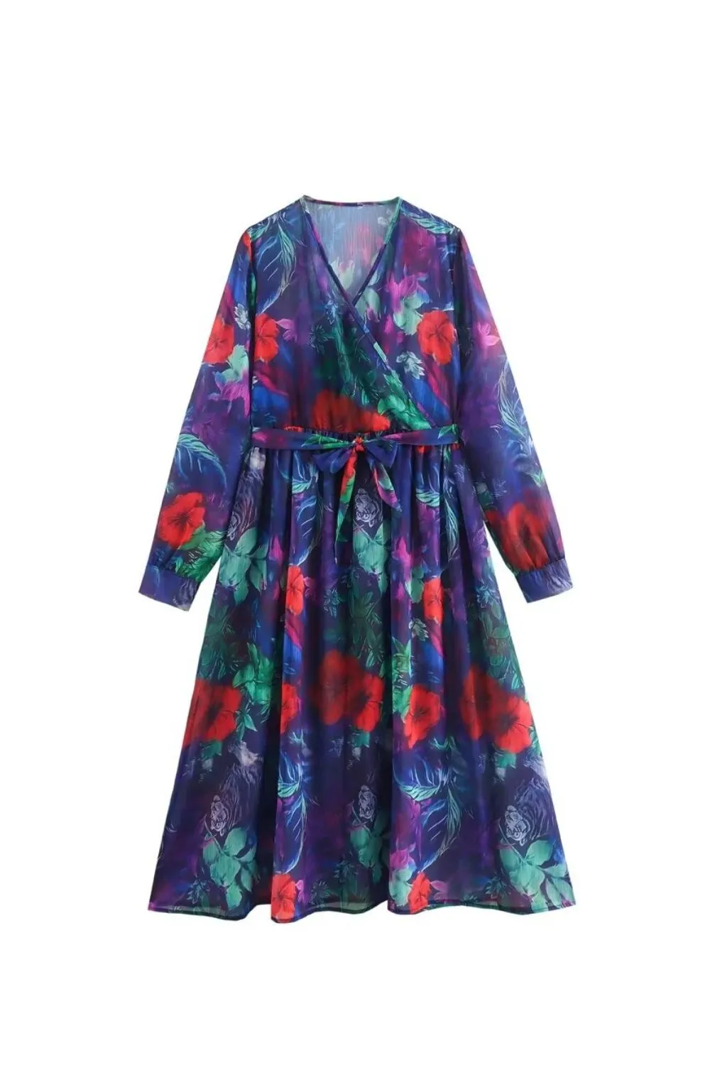 ‘Amelia’ Tropical Rainforest Print Long Sleeve Swing Dress