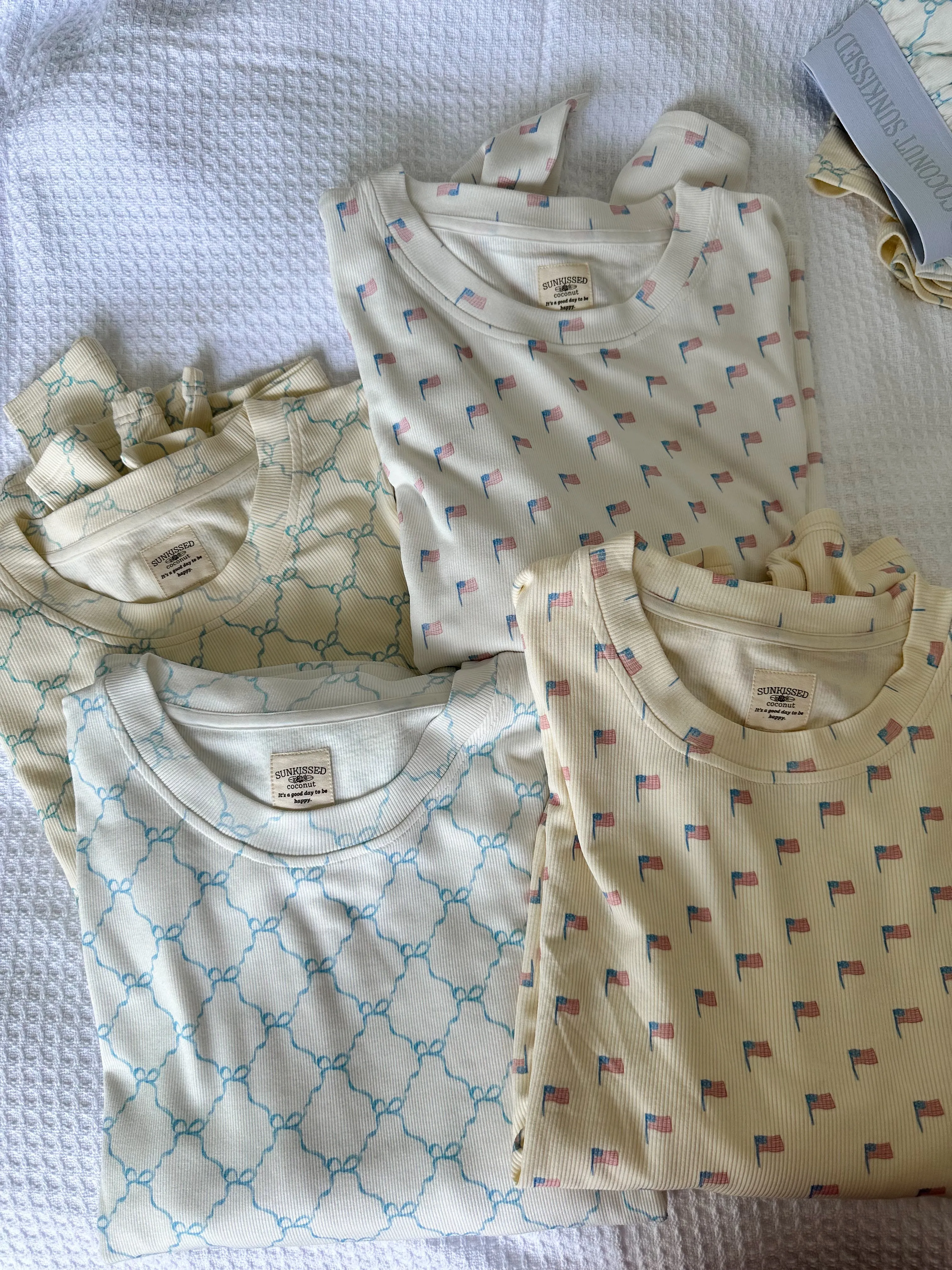 American Flag Pajama Pattern Top (pale yellow)