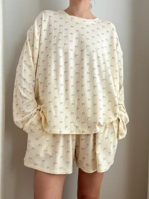American Flag Pajama Pattern Top (pale yellow)