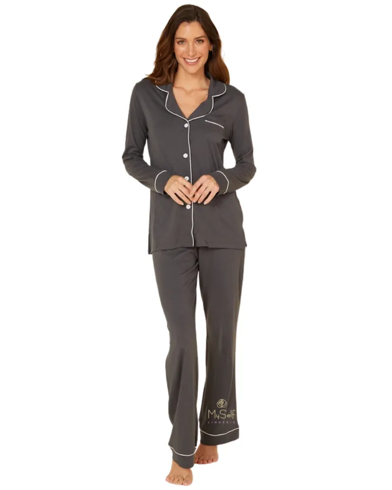AMORE9644 Anthracite/Ivory Bella Cotton Blend Pajamas Set