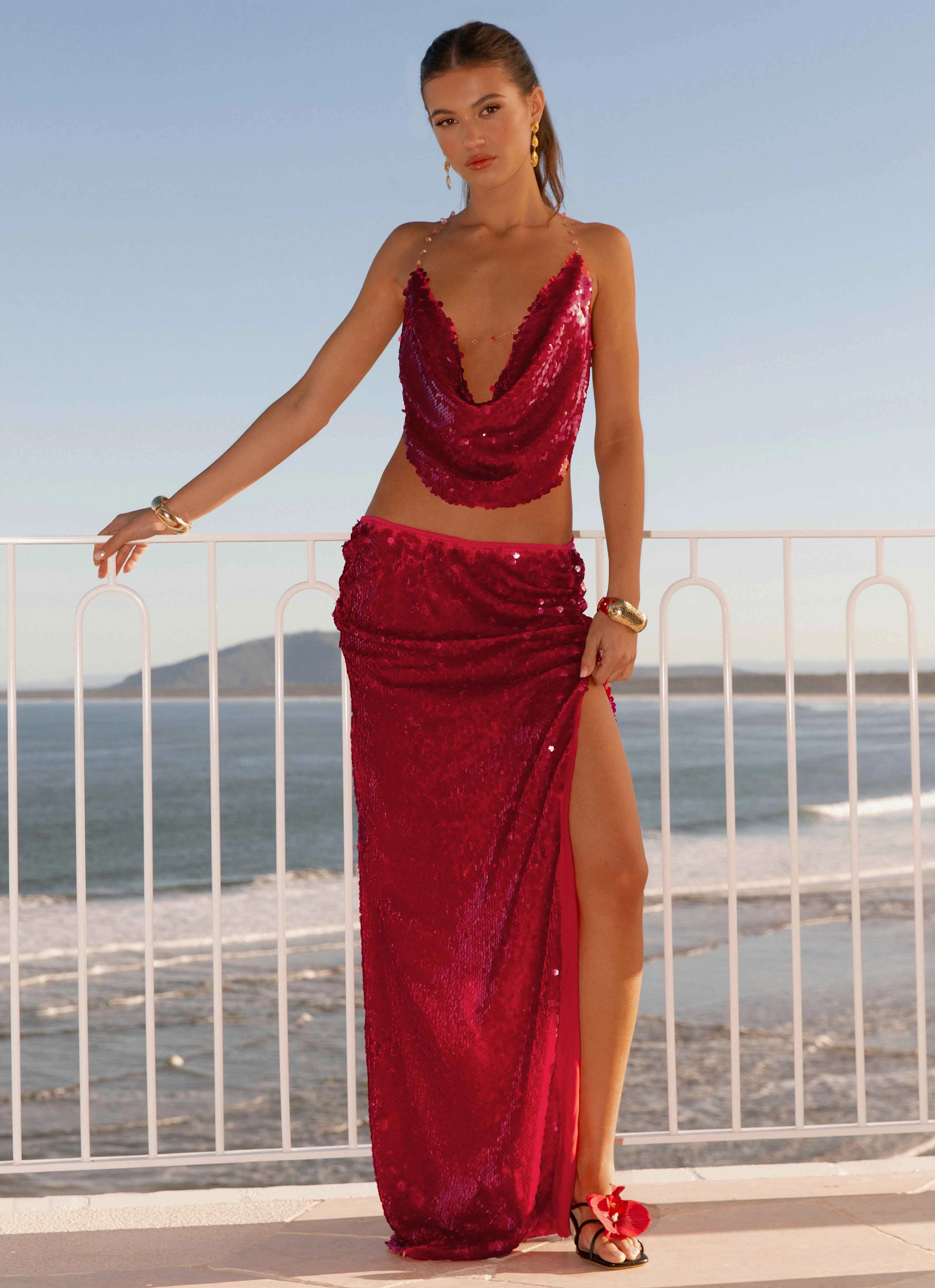 Amosa Maxi Skirt - Fuchsia Sheer Overlay