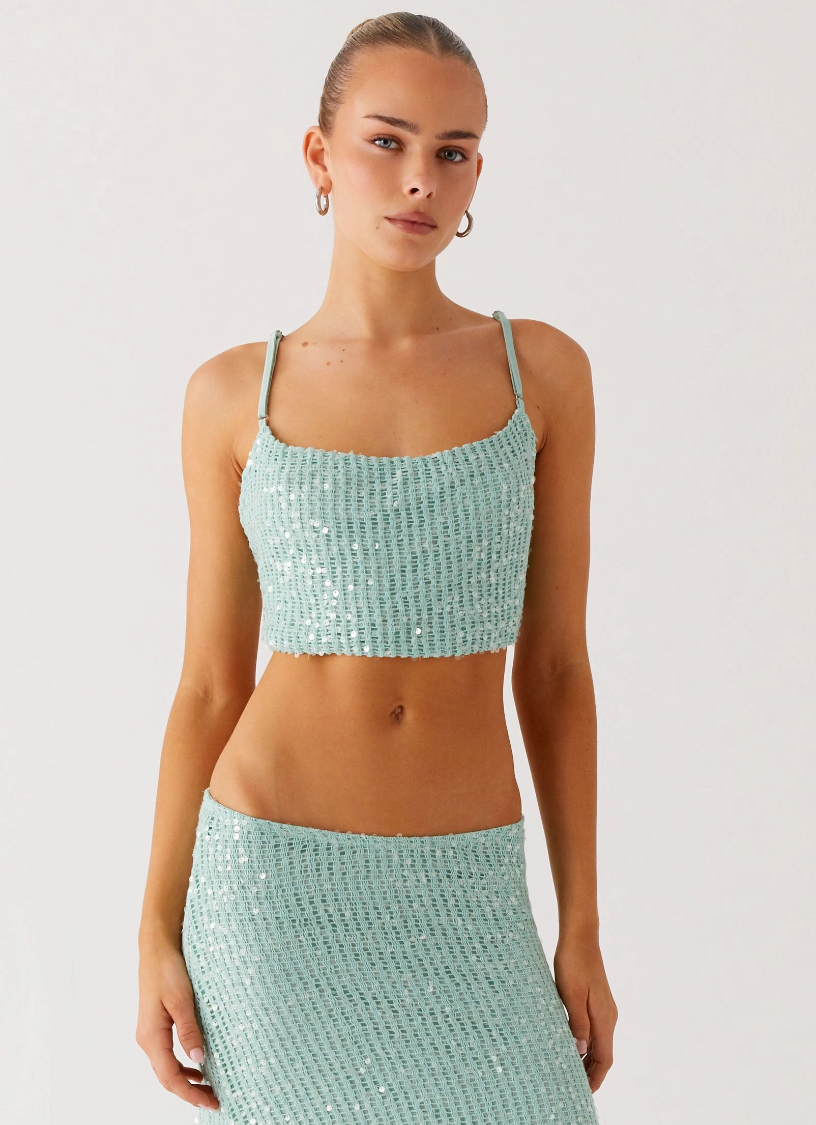 Amoura Sequin Cowl Top - Mint Sage DoubleStitched