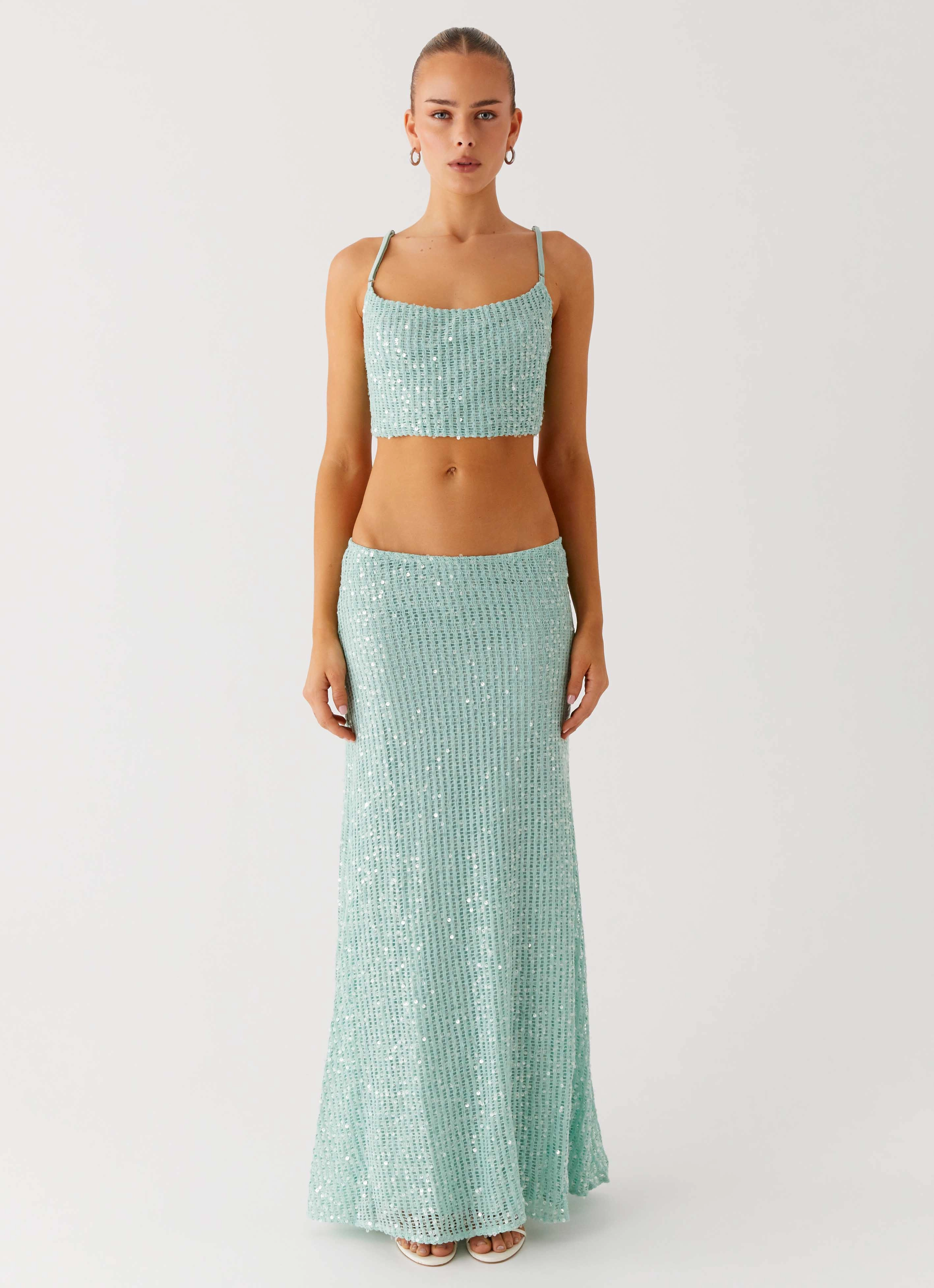 Odor Neutralizing Technology Amoura Sequin Cowl Top - Mint Sage