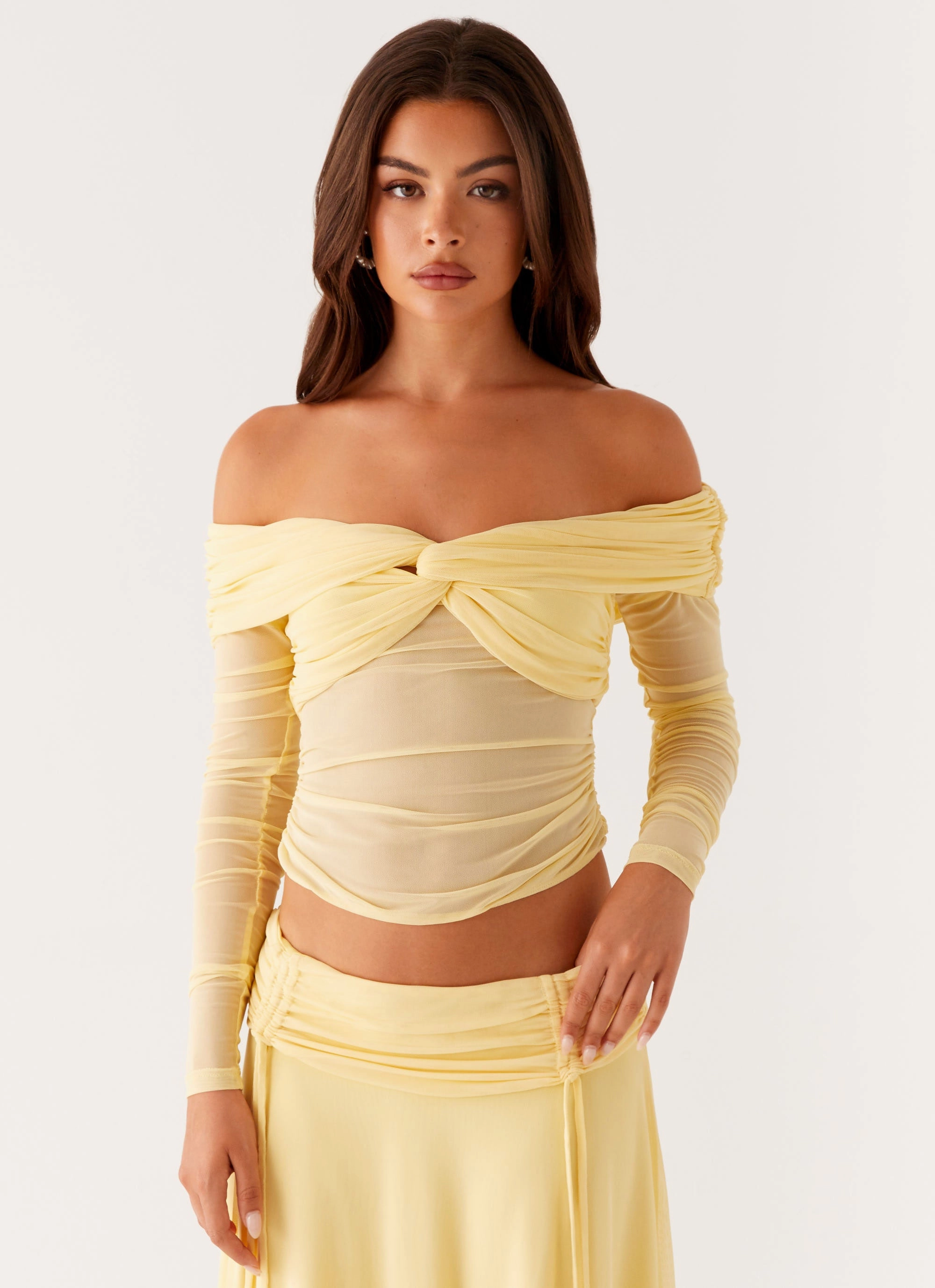 Casual dress V Neck Design Amryn Long Sleeve Top - Yellow