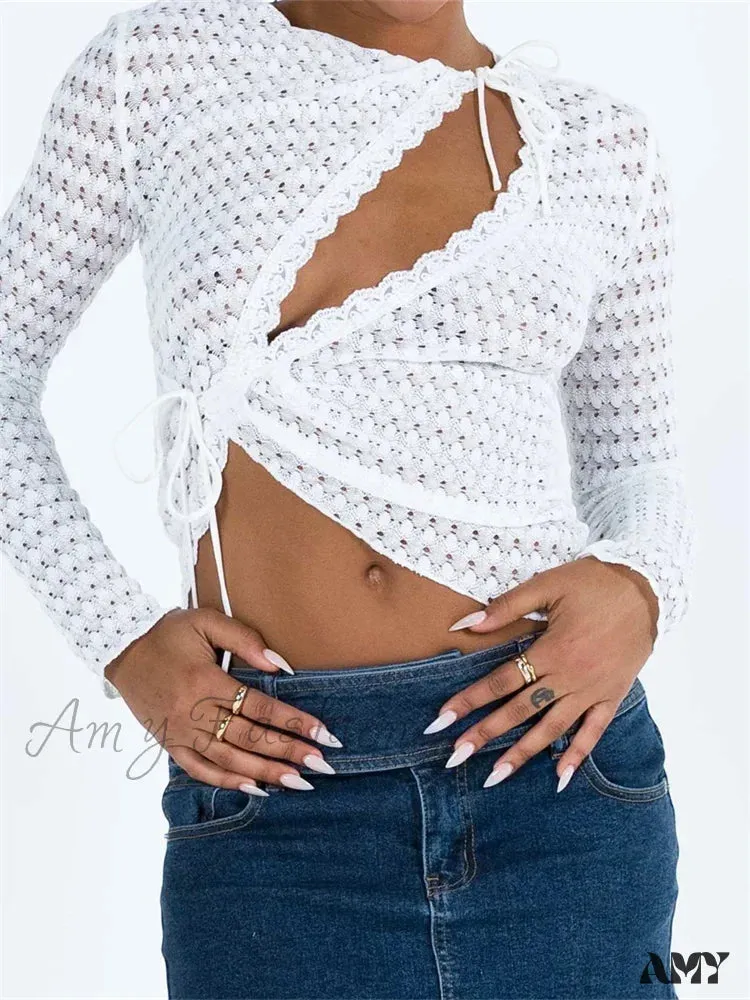 Amy Fashion - Hollow Out Irregular Hem Retro Ruched T-Shirts