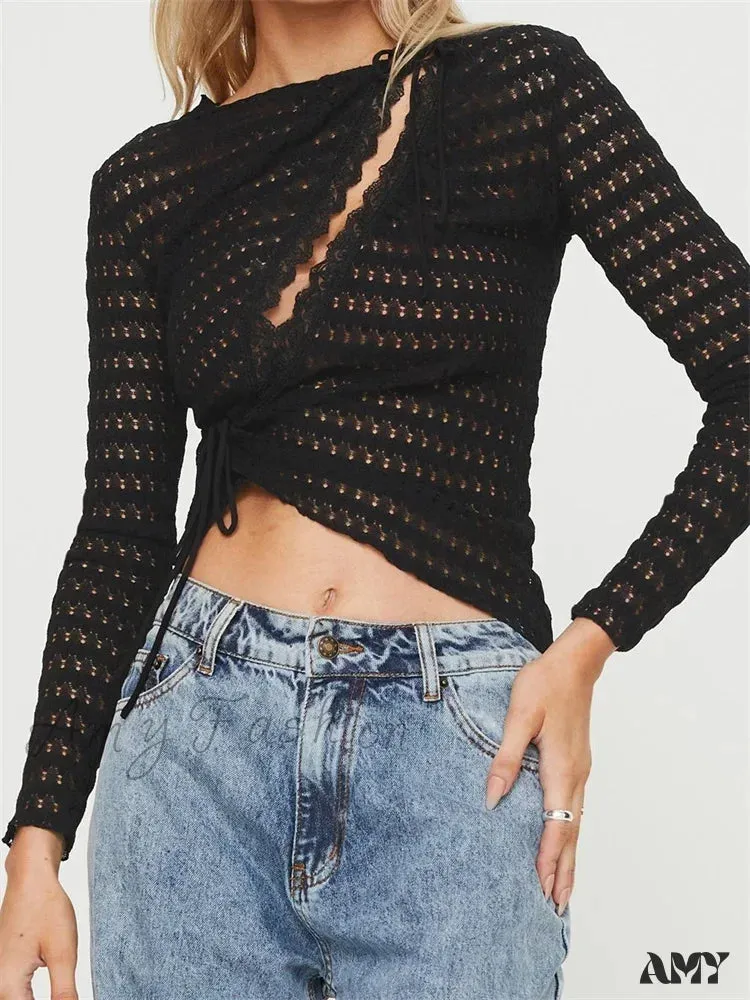 Amy Fashion - Hollow Out Irregular Hem Retro Ruched T-Shirts