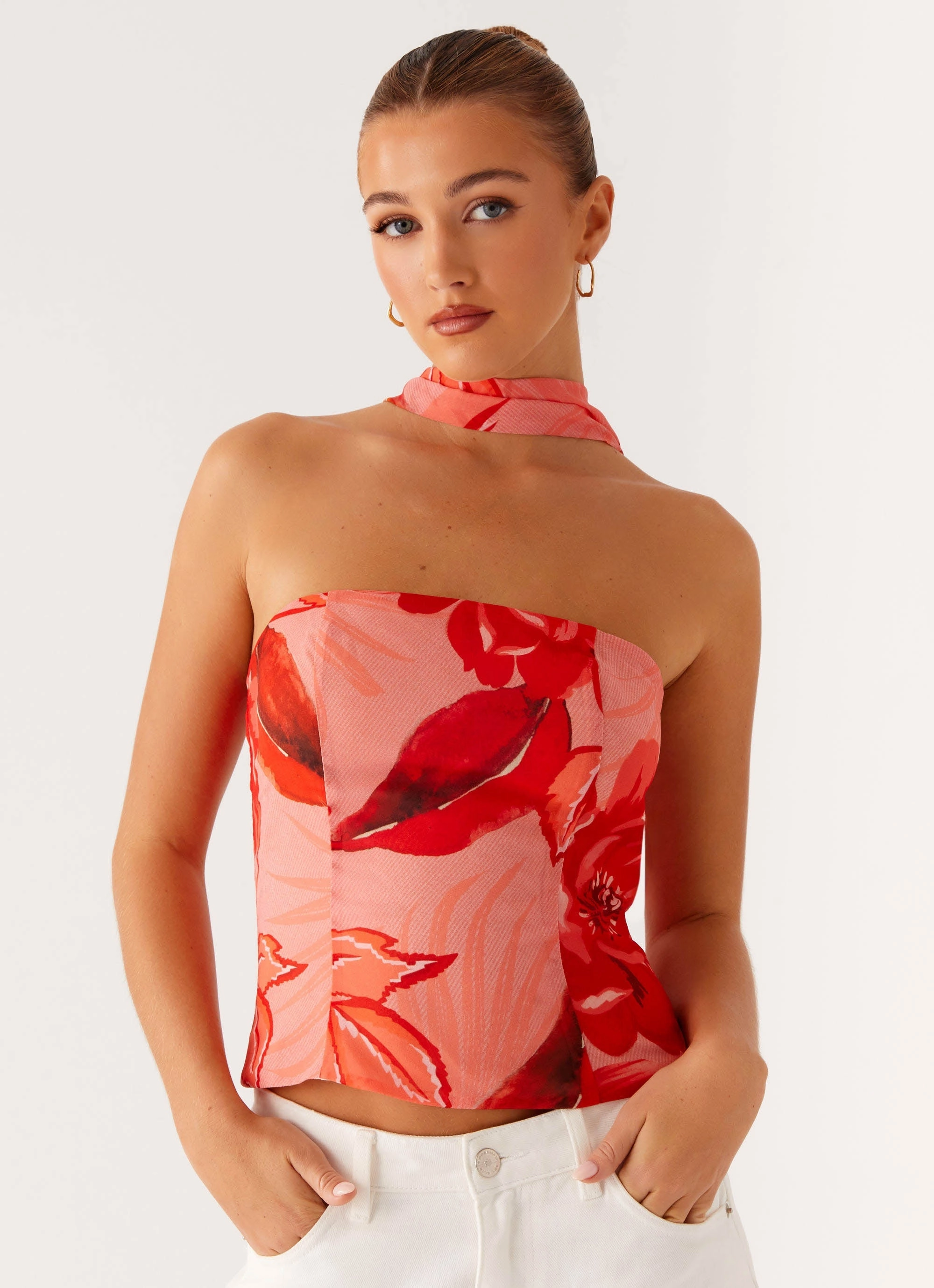 Reflective Detailing Anais Scarf Top - Sicily Sunset Print