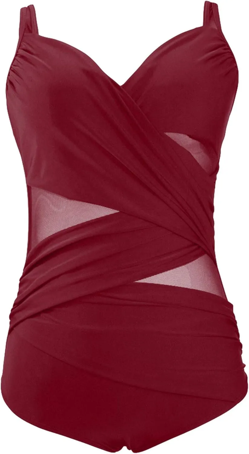 Andongnywell Women's Swimsuits One Piece Tummy Control Front Cross Backless Swimsuit Bathing Suit one-Piece Swimsuit