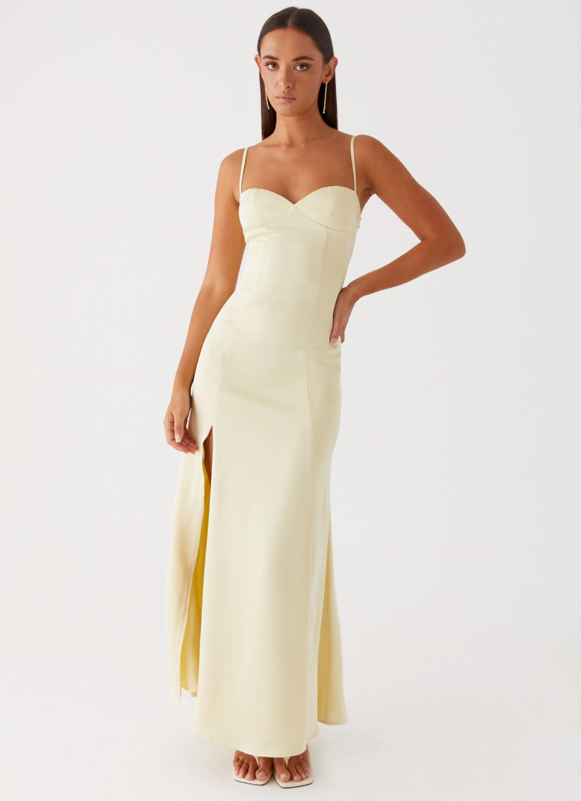 Side Ruching Miss Bloom Maxi Dress - Lemon