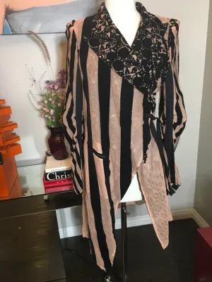 Ann Demeulemeester Black Beige Striped Velvet Mesh Jacket NWT 2400-215-12119