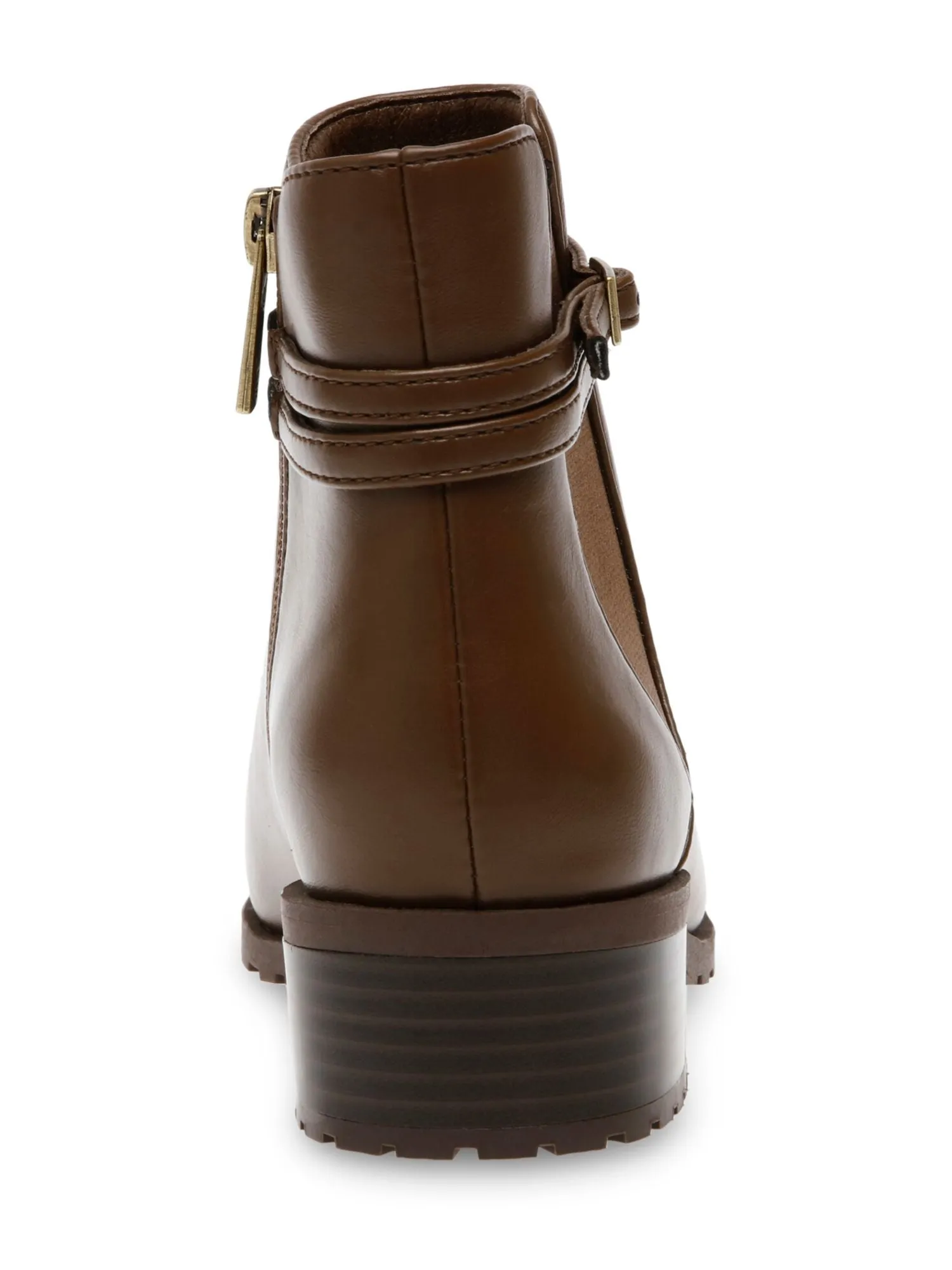 ANNE KLEIN Womens Brown Lug Sole Cushioned Buckle Accent Cassie Almond Toe Block Heel Zip-Up Boots Shoes M