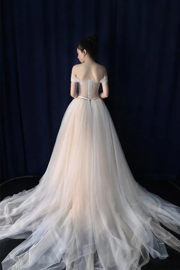 Anneprom Ball Gown Tulle Sweetheart Lace Up Bowknot Wedding Dresses APW0156