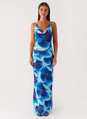 Another Life Chiffon Maxi Skirt - Turquoise Floral Vibrant Flow