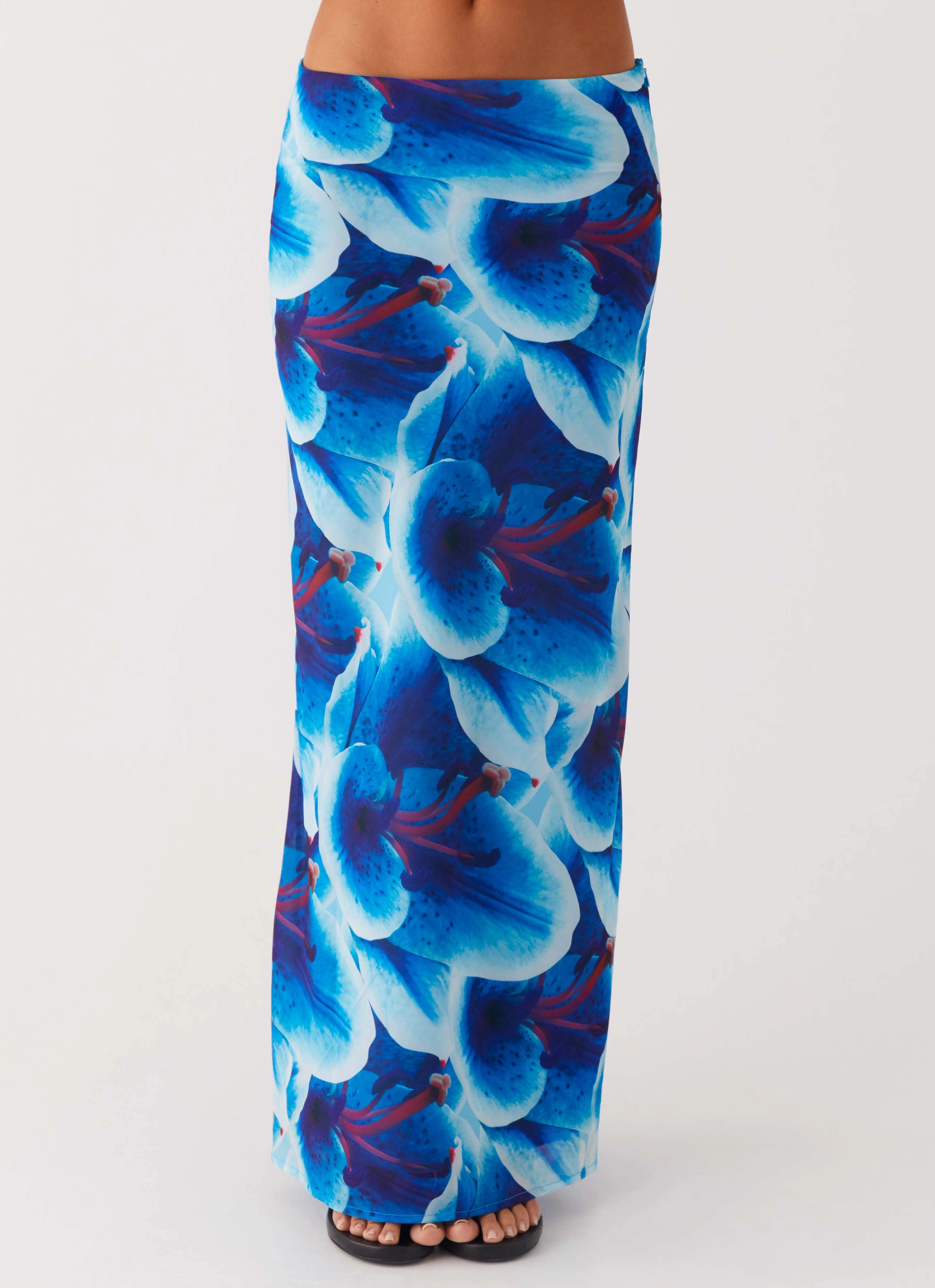Another Life Chiffon Maxi Skirt - Turquoise Floral Bold Accent Fresh Style