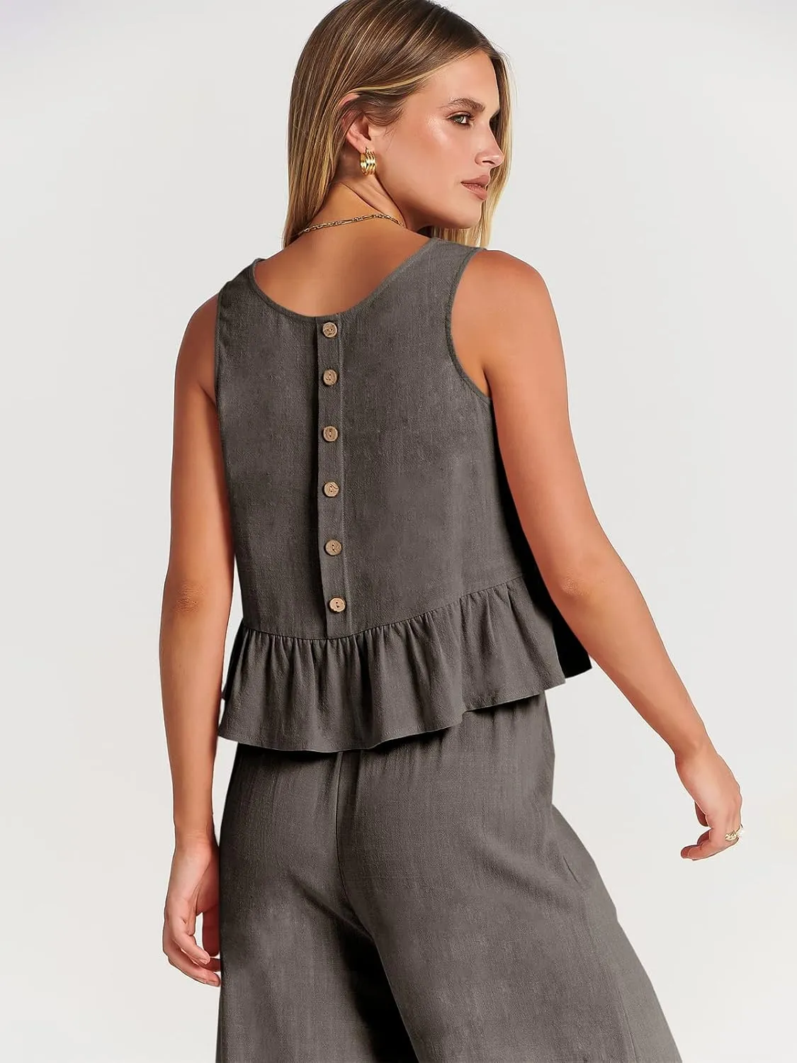 ANRABESS Women Summer 2 Piece Outfits Sleeveless Tank Crop Top Wide Leg Pants Linen Jumpsuits Lounge Matching Beach Sets