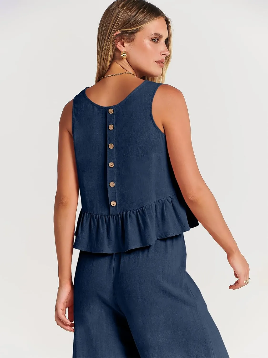 ANRABESS Women Summer 2 Piece Outfits Sleeveless Tank Crop Top Wide Leg Pants Linen Jumpsuits Lounge Matching Beach Sets