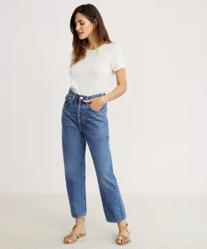 Anti microbial coating 90's Crop Jean Flexible Shoulder Gusset Contrast Stitch Detail 90's Crop Jean